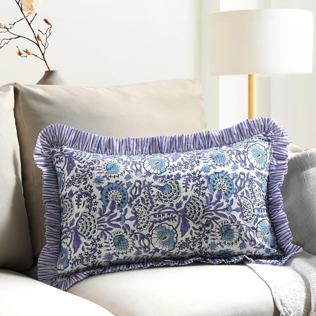 Farmhouse Beige Pillow Cover — 54" — Indigo Blue