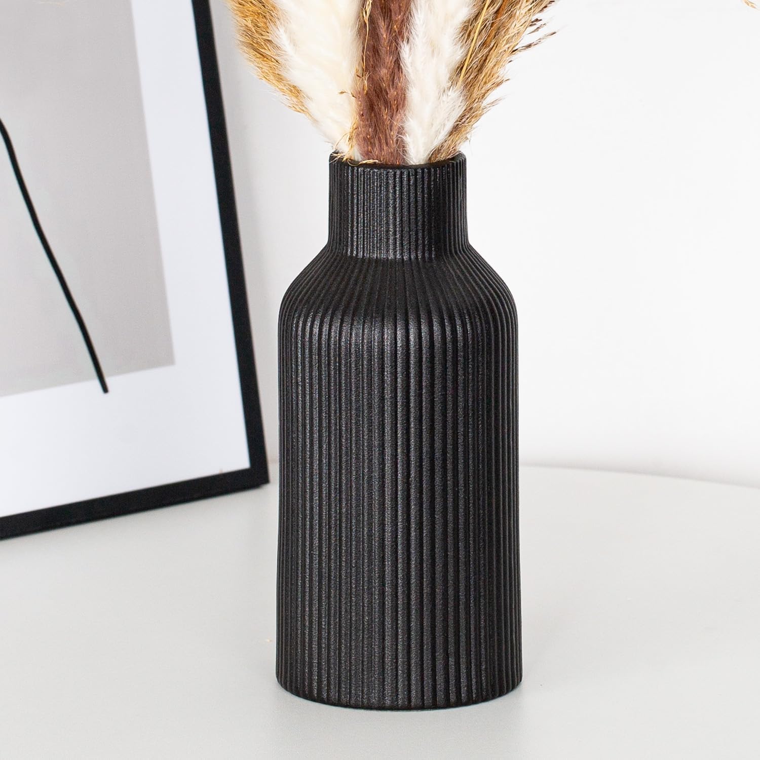 Boho Beige Vase — Set of 3 — Black