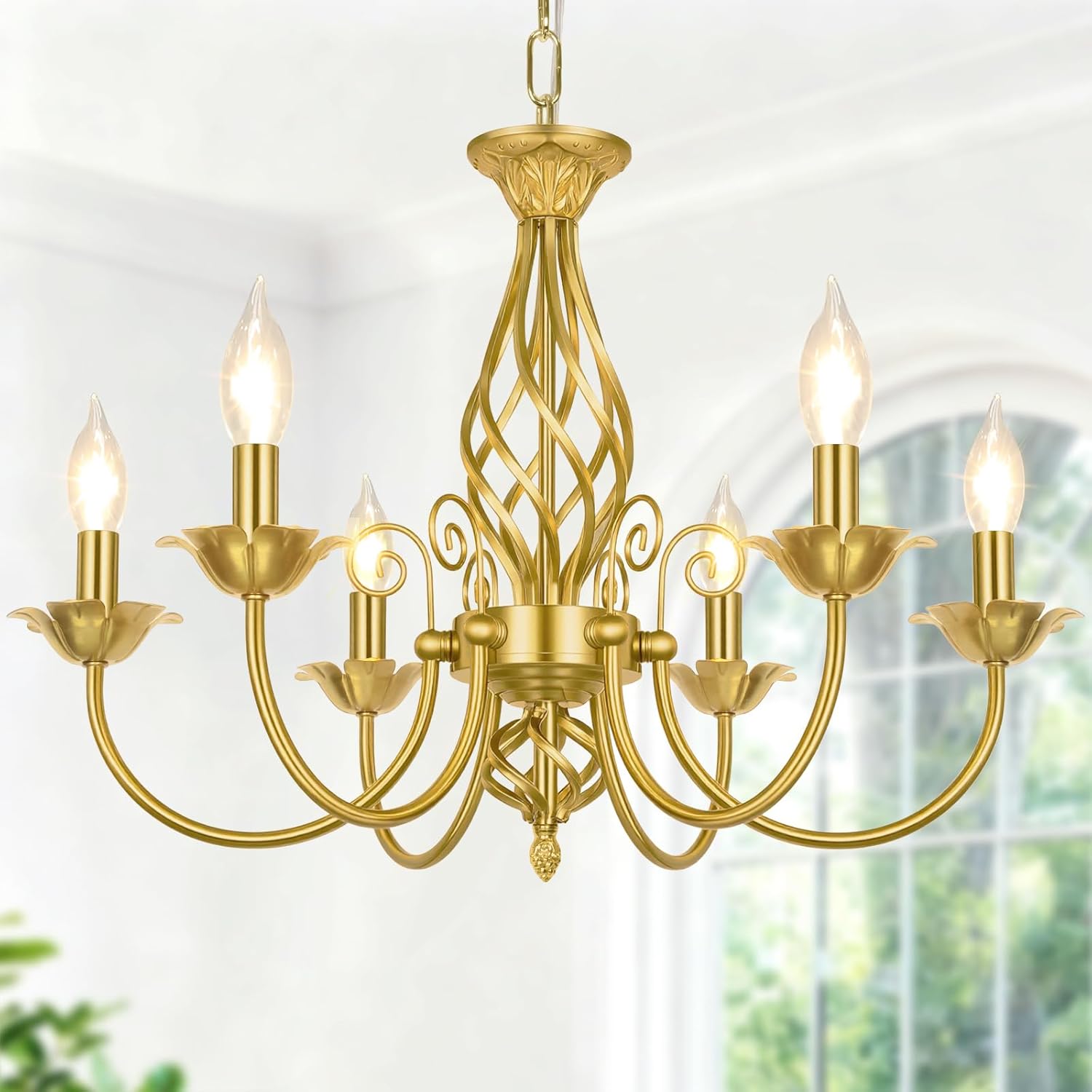 Farmhouse Black Chandelier — 6-Light — Gold