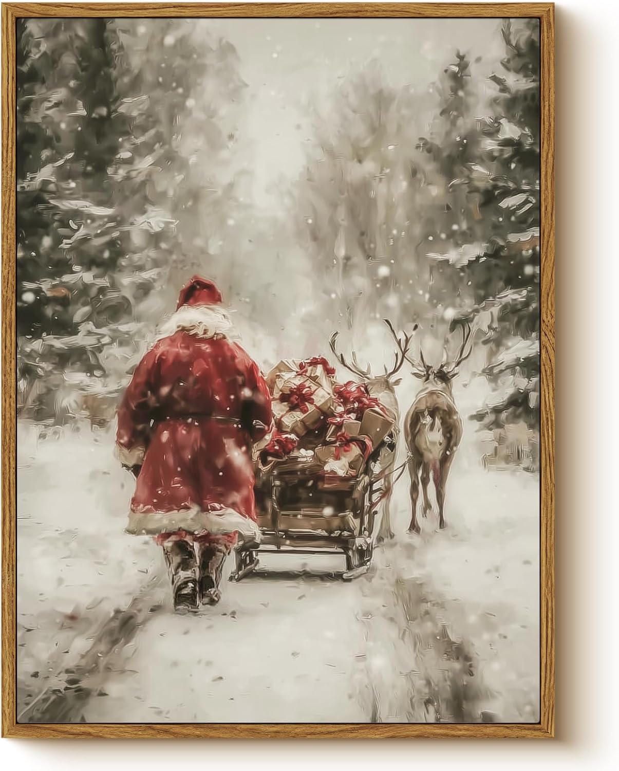 Framed Farmhouse White Wall Art — 16" — Deer and Santa Claus