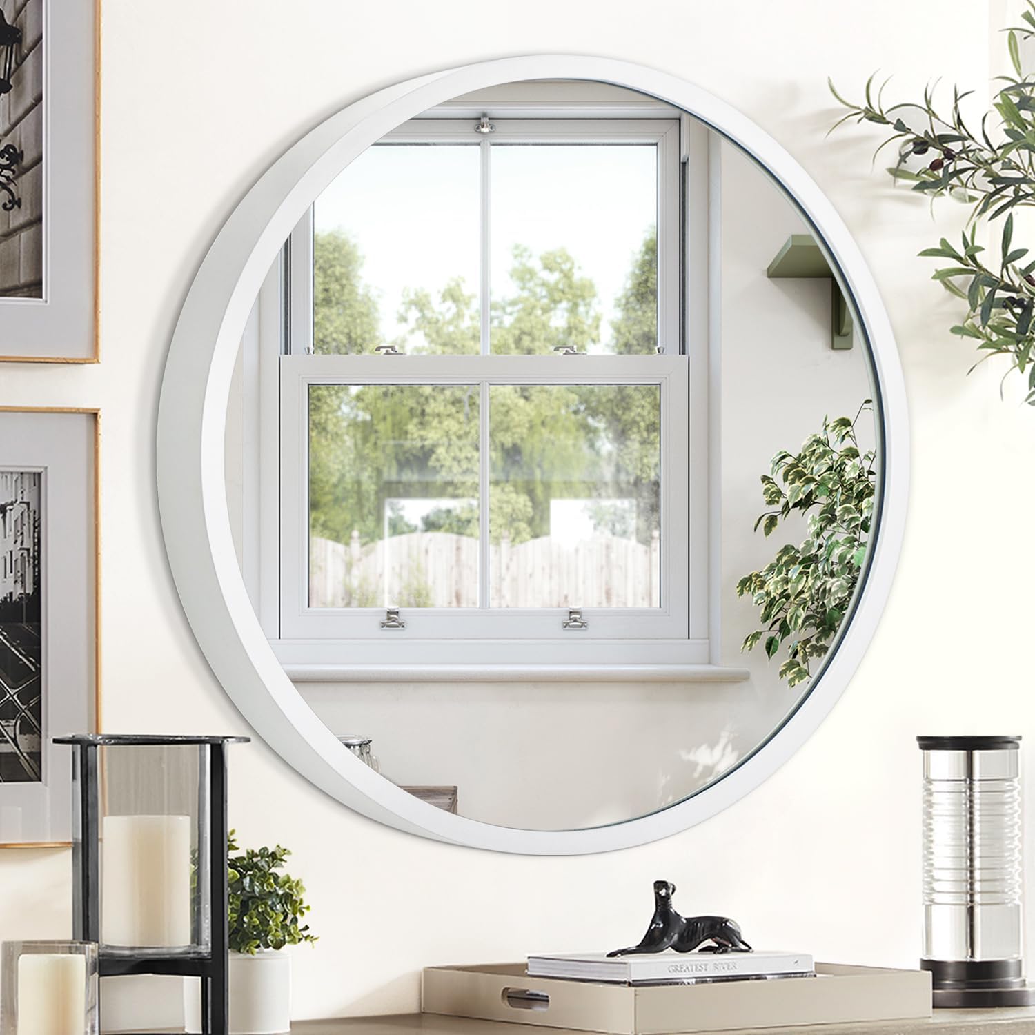 Round Black Wall Mirror — 12" — 12"L x 12"W