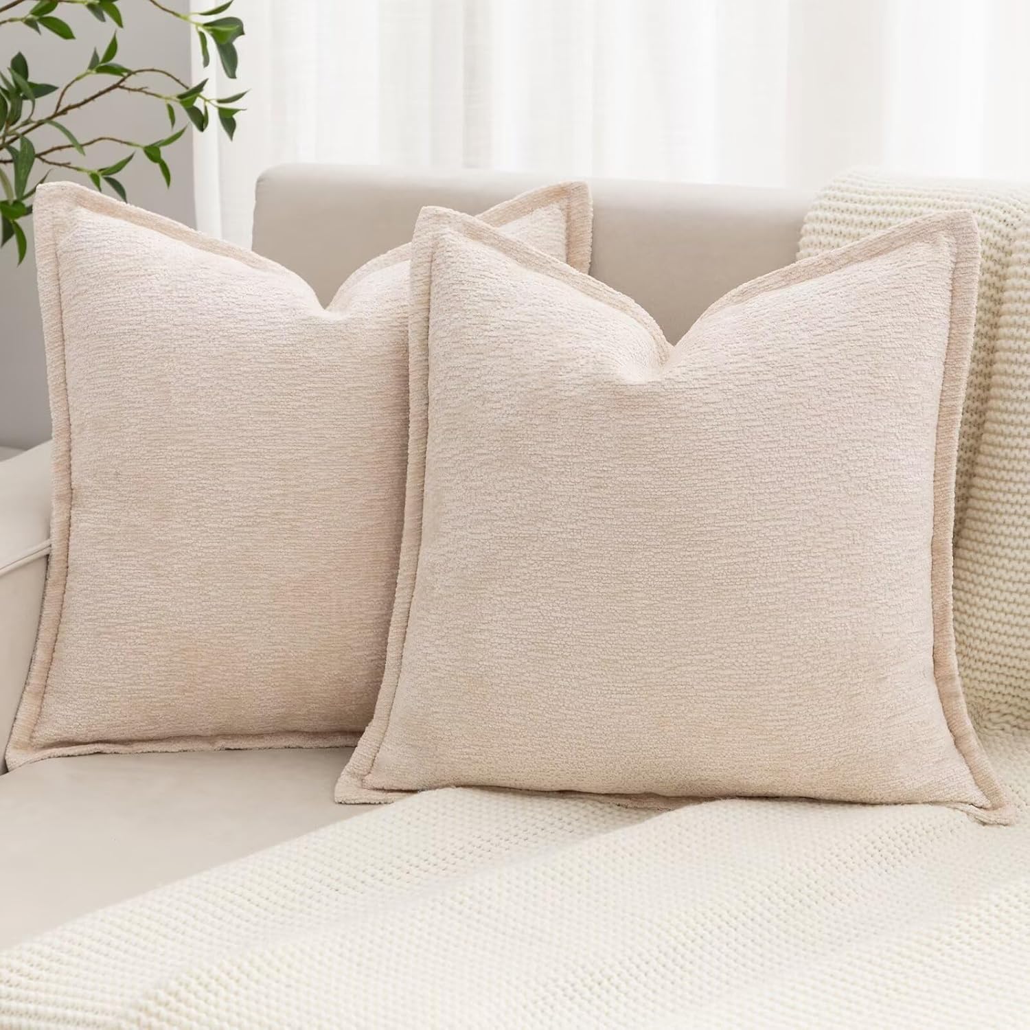 Chenille Boho Beige Throw Pillow Cover — 20" — Beige
