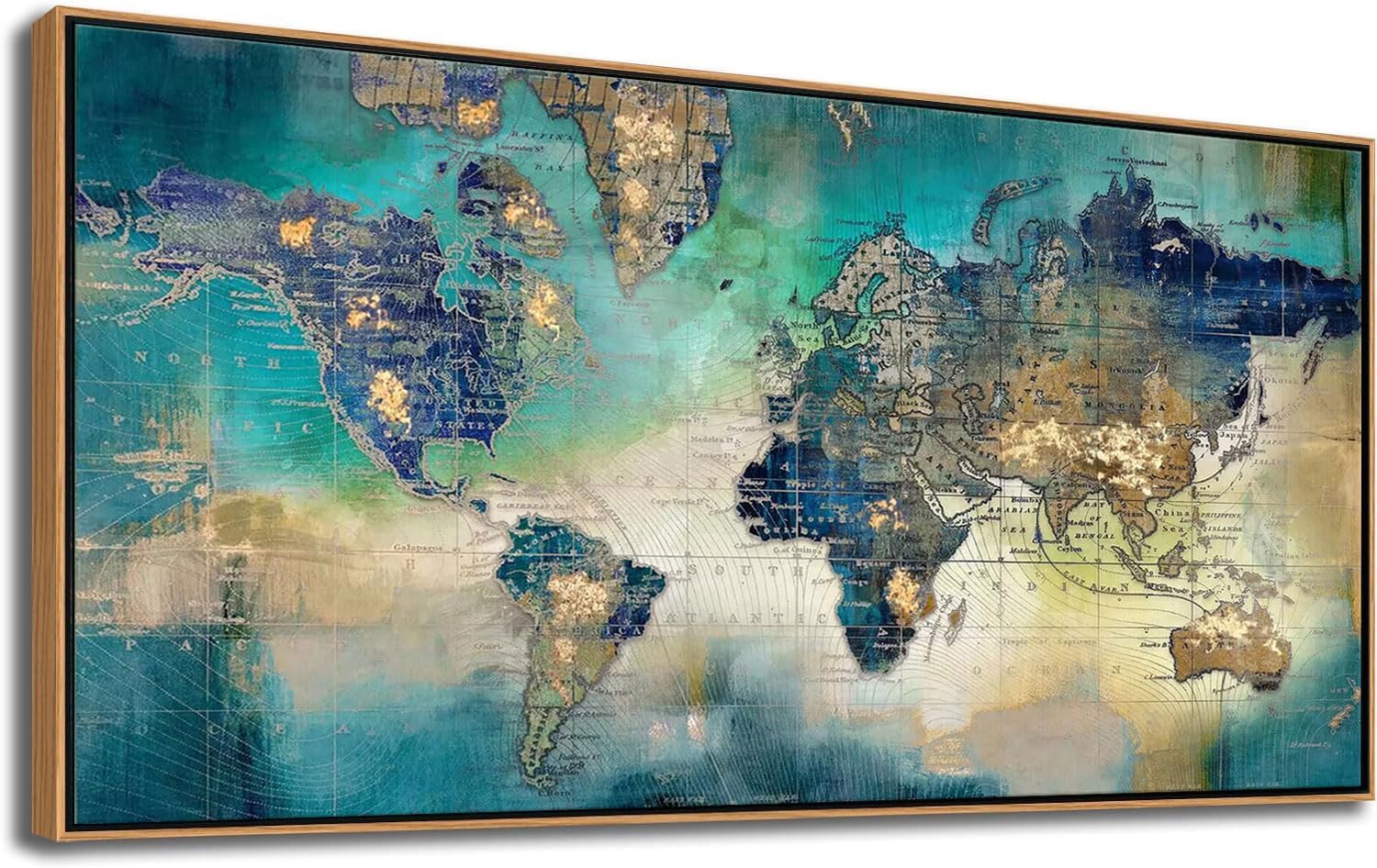 Framed Modern Black Wall Art — 40" — orld Map wall art