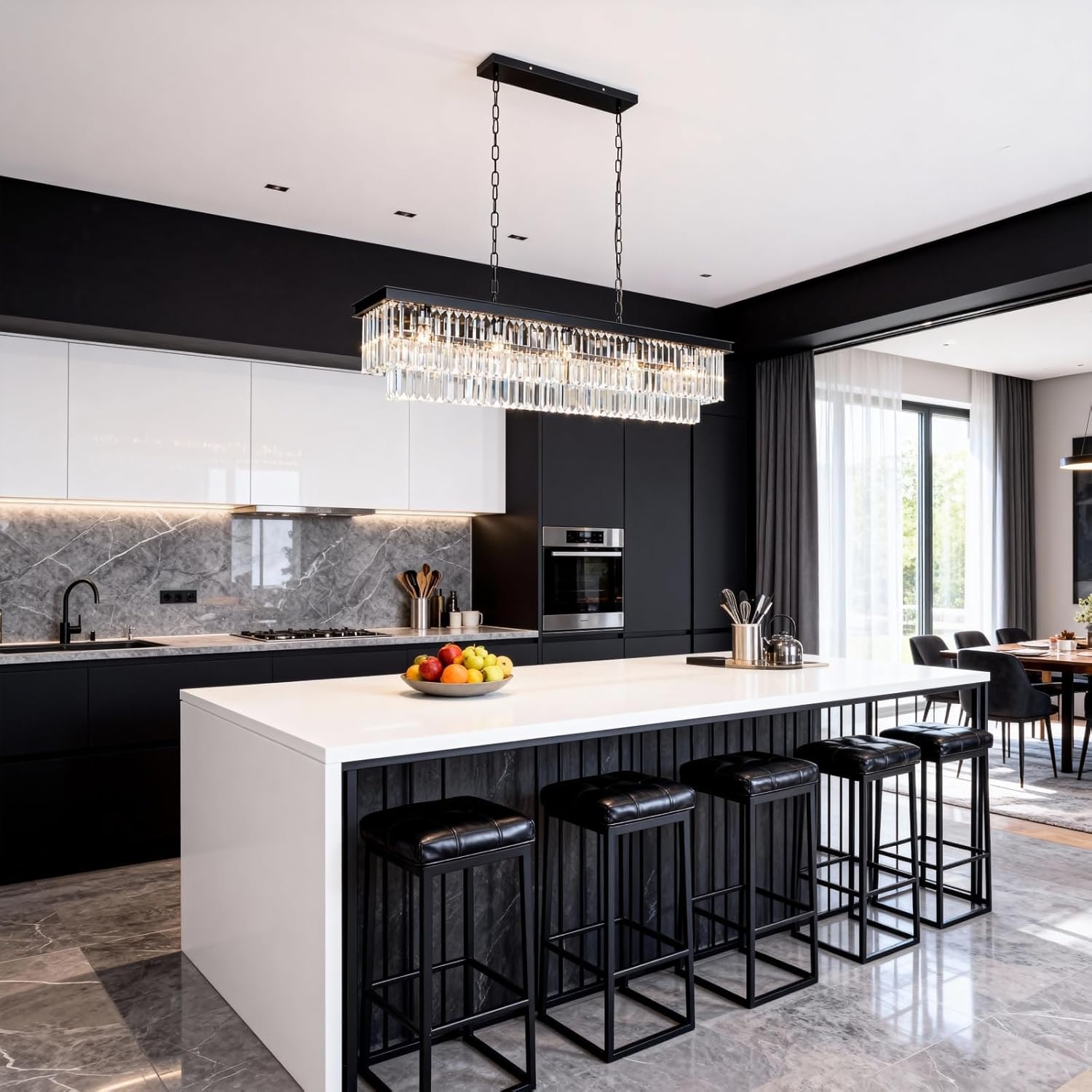 Rectangular Luxe Black Chandelier — 12-Light - View 6