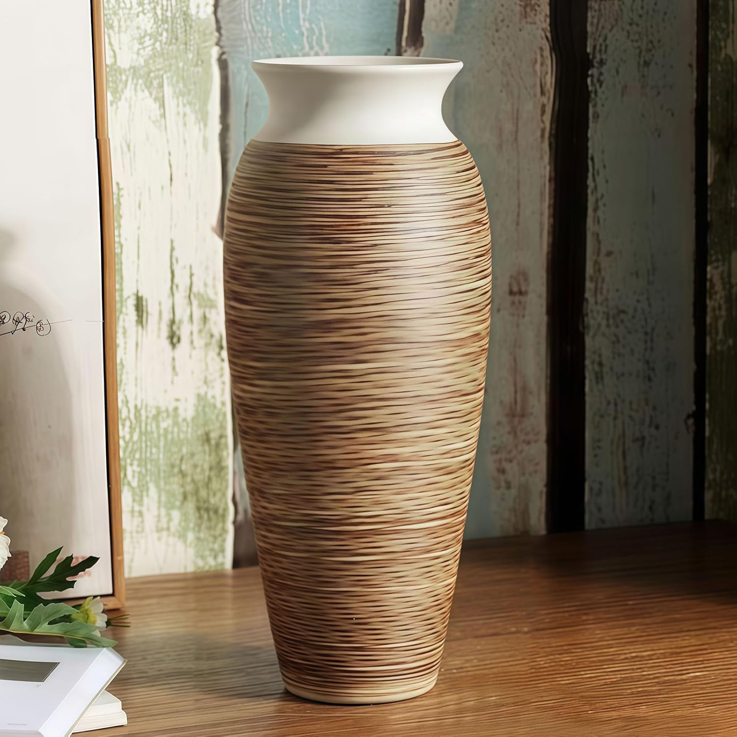 Vintage Boho Ceramic Flower Vase — 12.6" — D