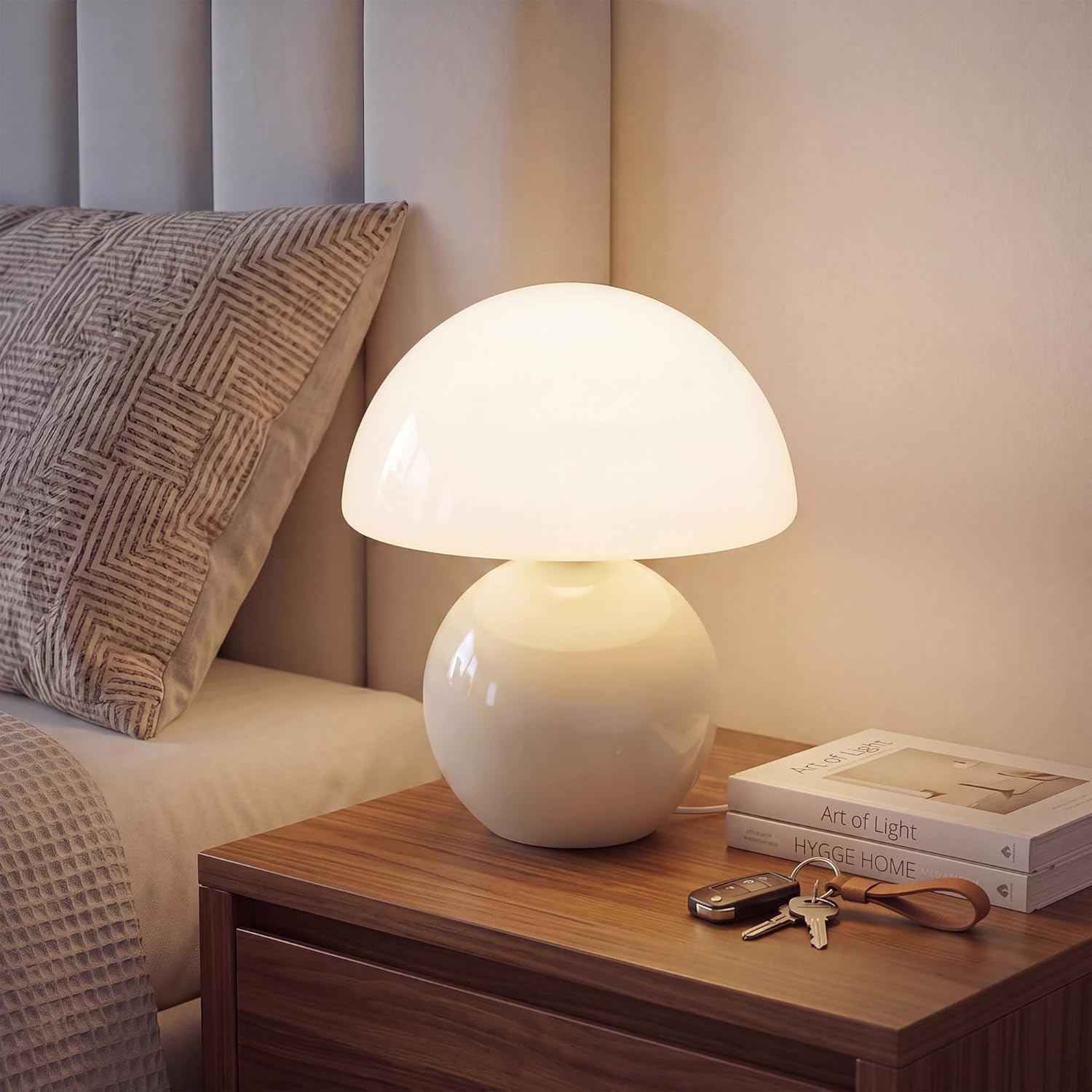 Mid-Century Beige Table Lamp — White