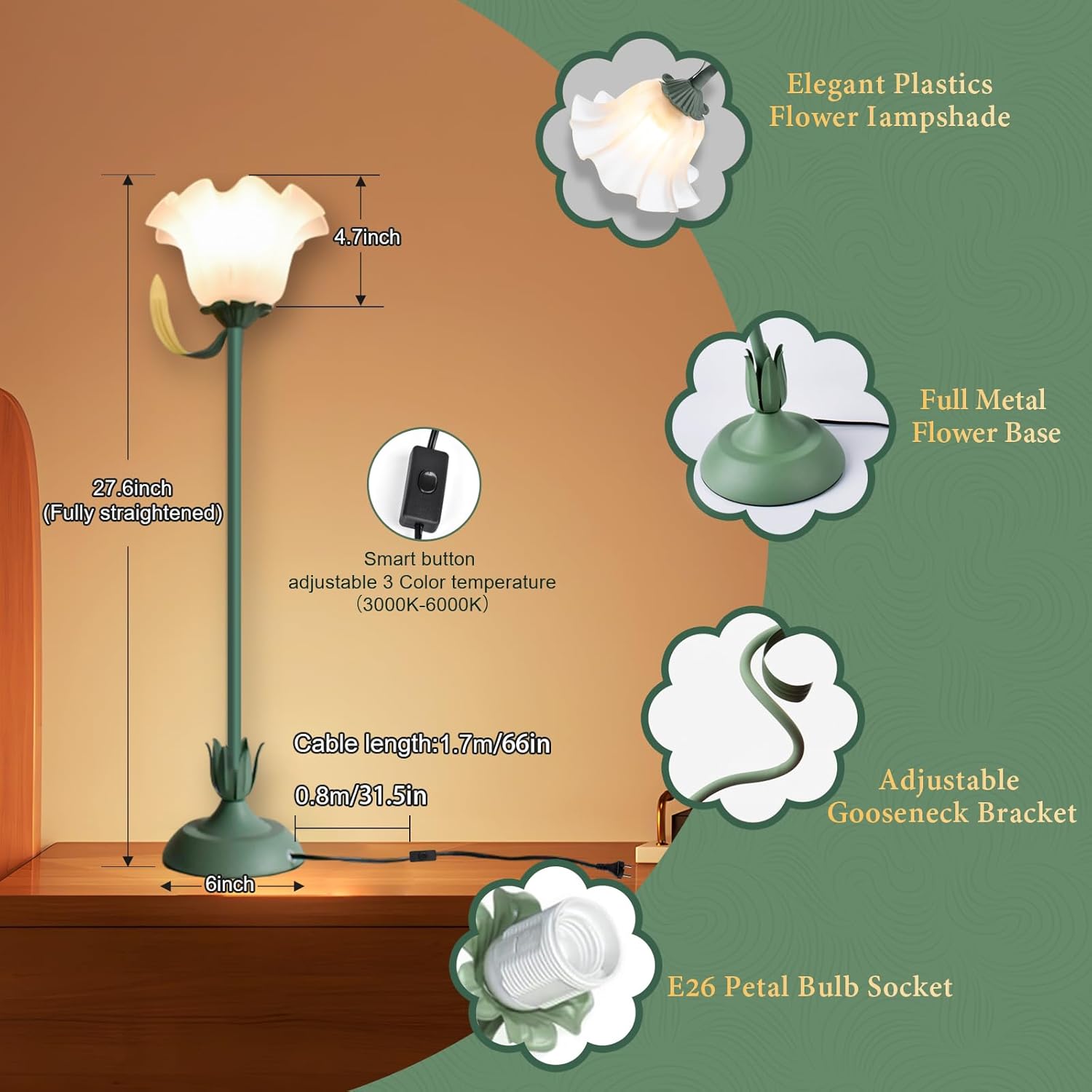 Vintage Green Table Lamp - View 4