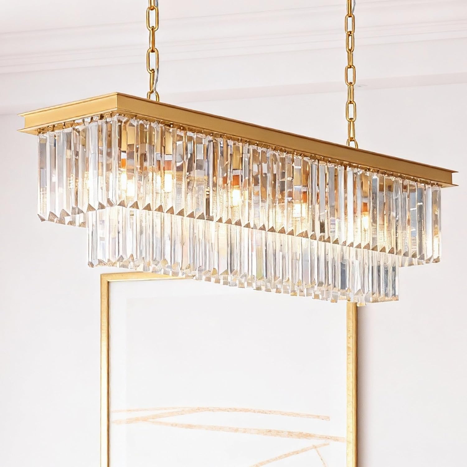 Rectangular Luxe Black Chandelier — 12-Light — Gold