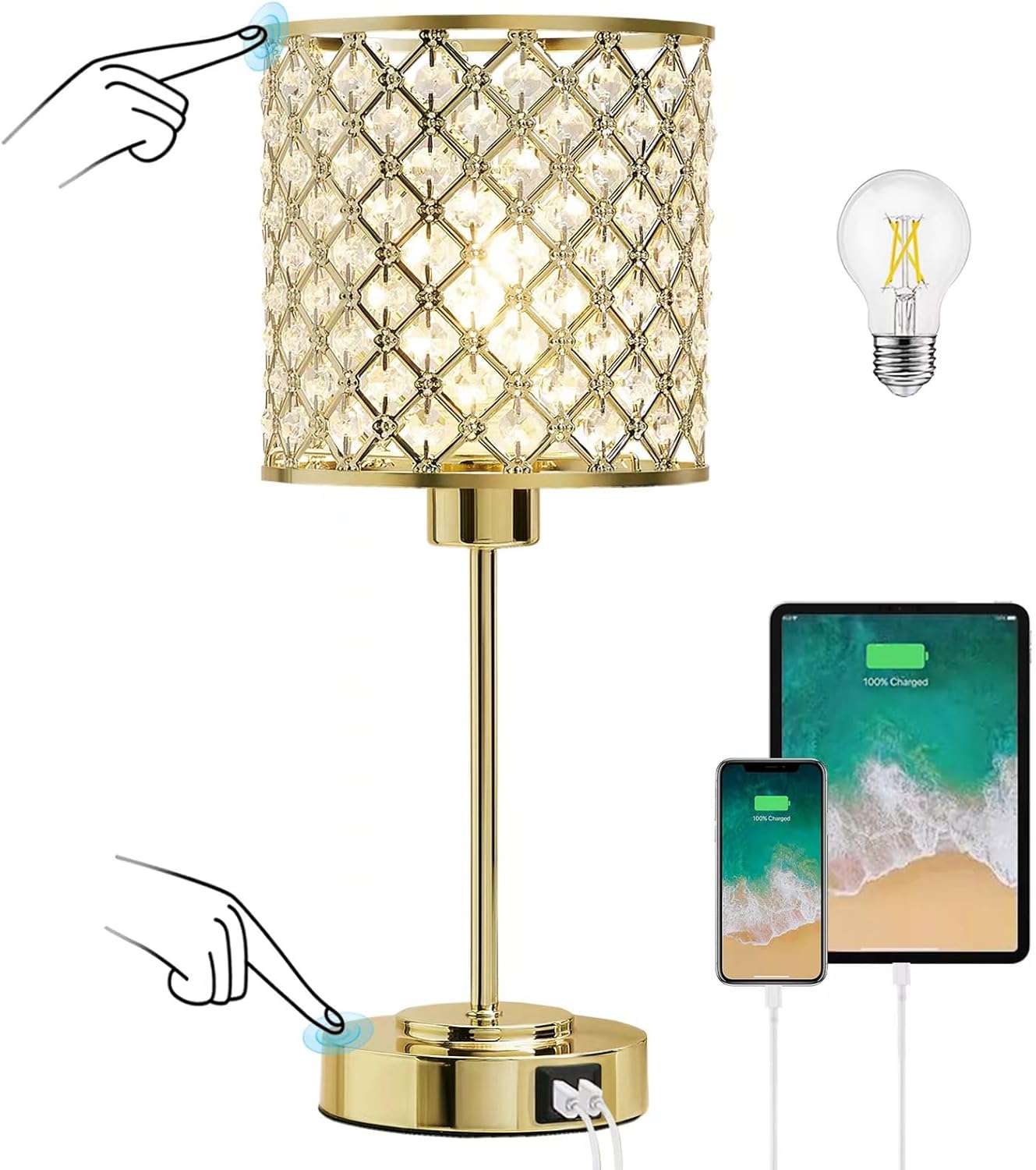 Dimmable Luxe Black Bedside Lamp — 14.75" — Gold