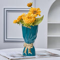 Boho Beige Flower Vase — 3" — Green and Gold