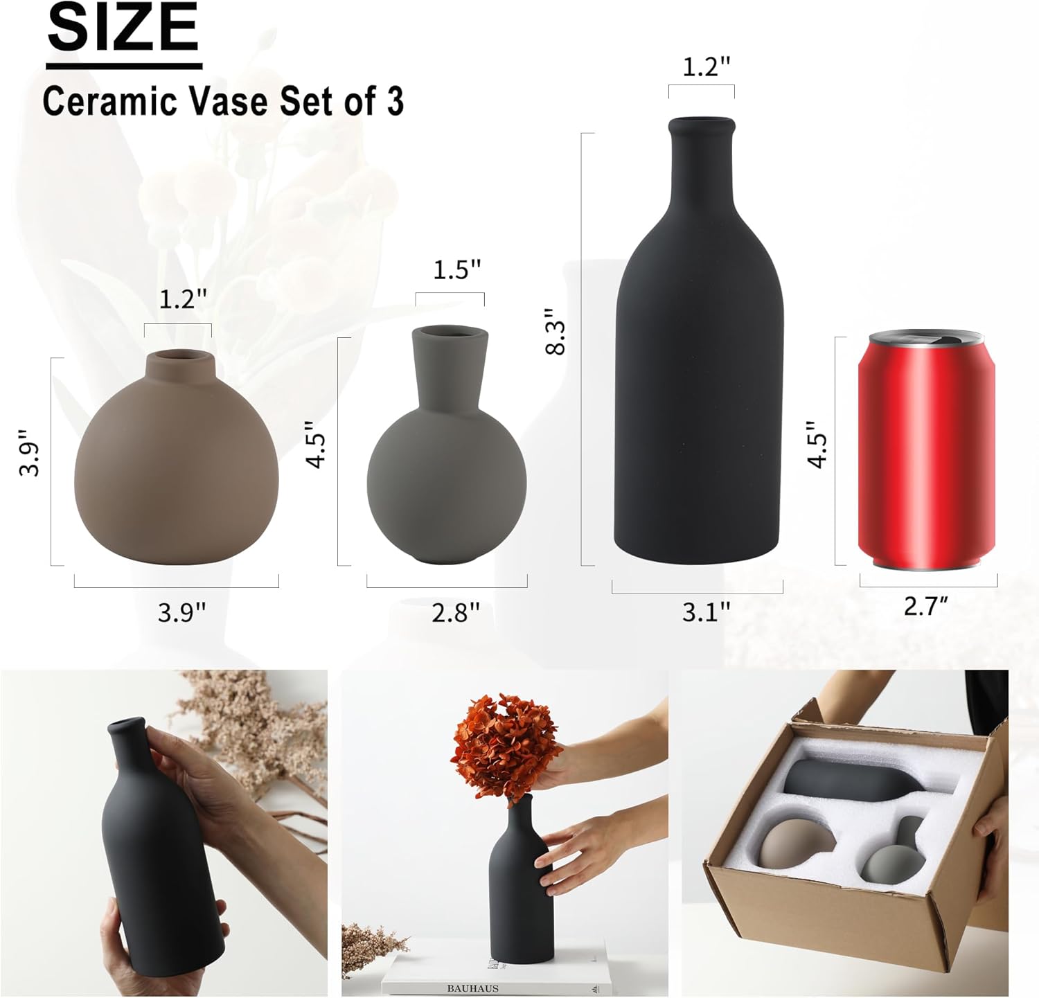 Farmhouse Brown Vase Set — Set of 3 - View 2