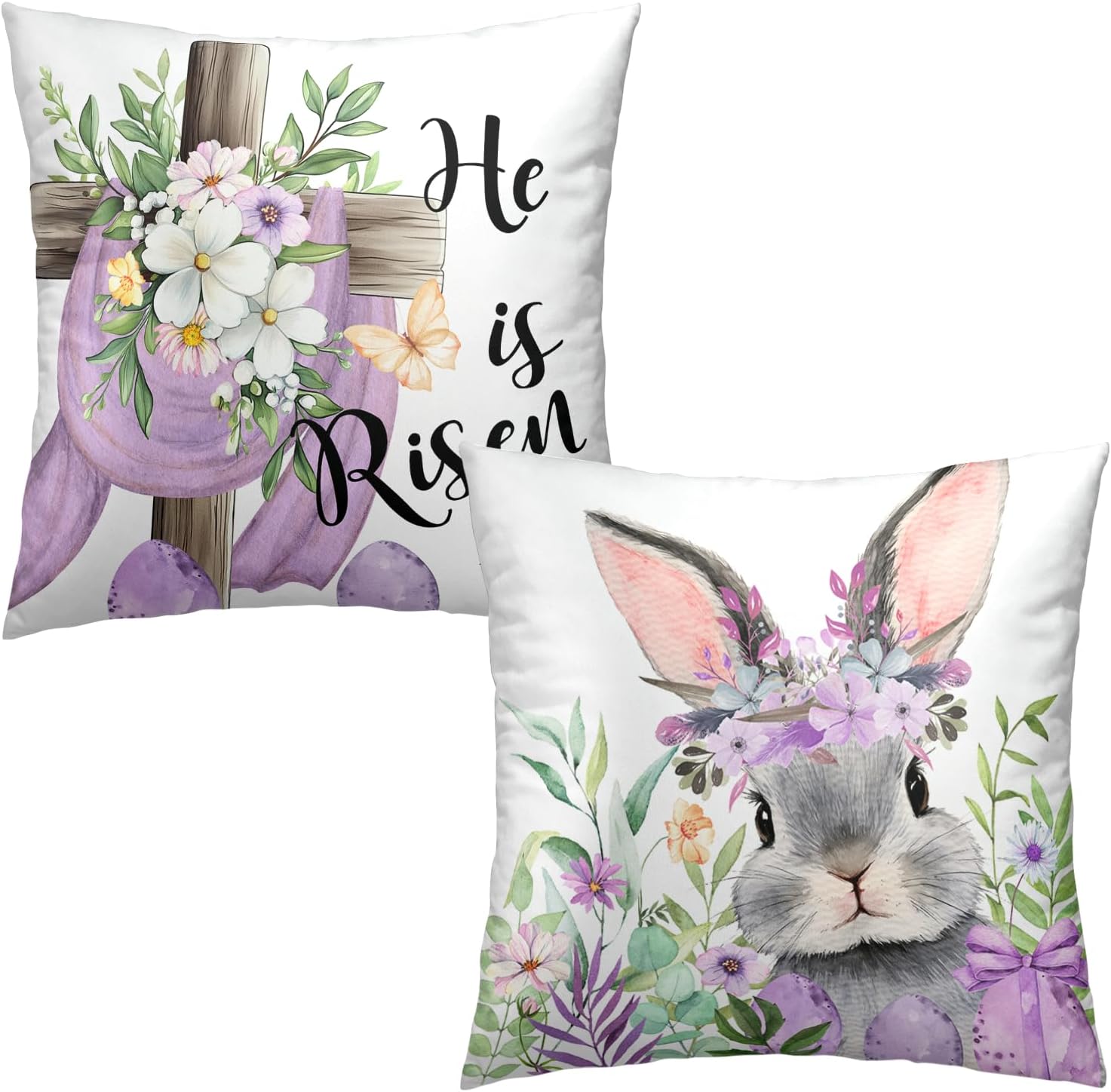 Boho Blue Throw Pillow Cover — 18" — Easter Purple Eggs