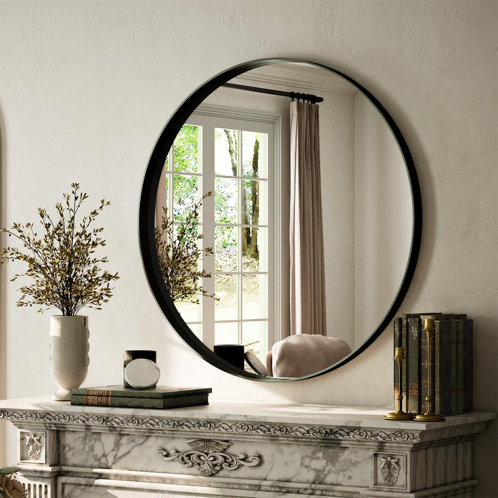 Round Modern Black Mirror — 24"
