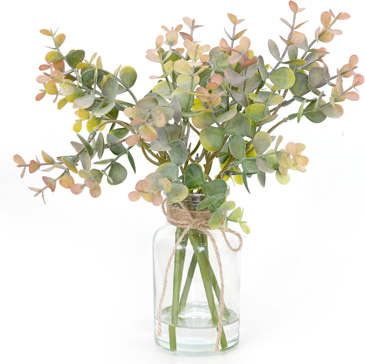 Farmhouse Glass Artificial Plant — Grey-orange Eucalyptus