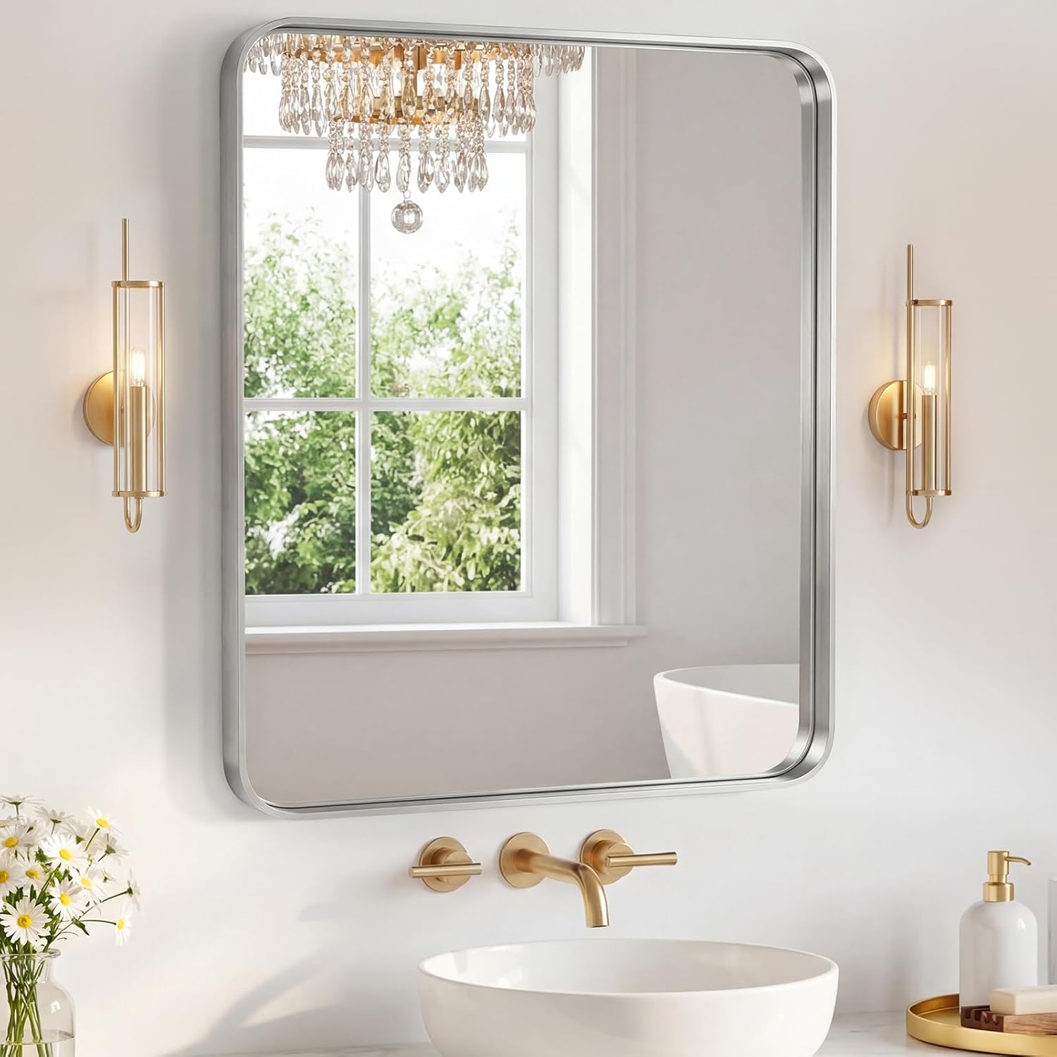Framed Farmhouse Black Vanity Mirror — 32" — Silvery-rect