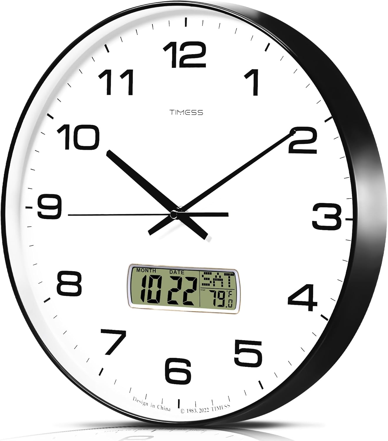 Battery Operated Modern Black Wall Clock — 13" — 14 Inch