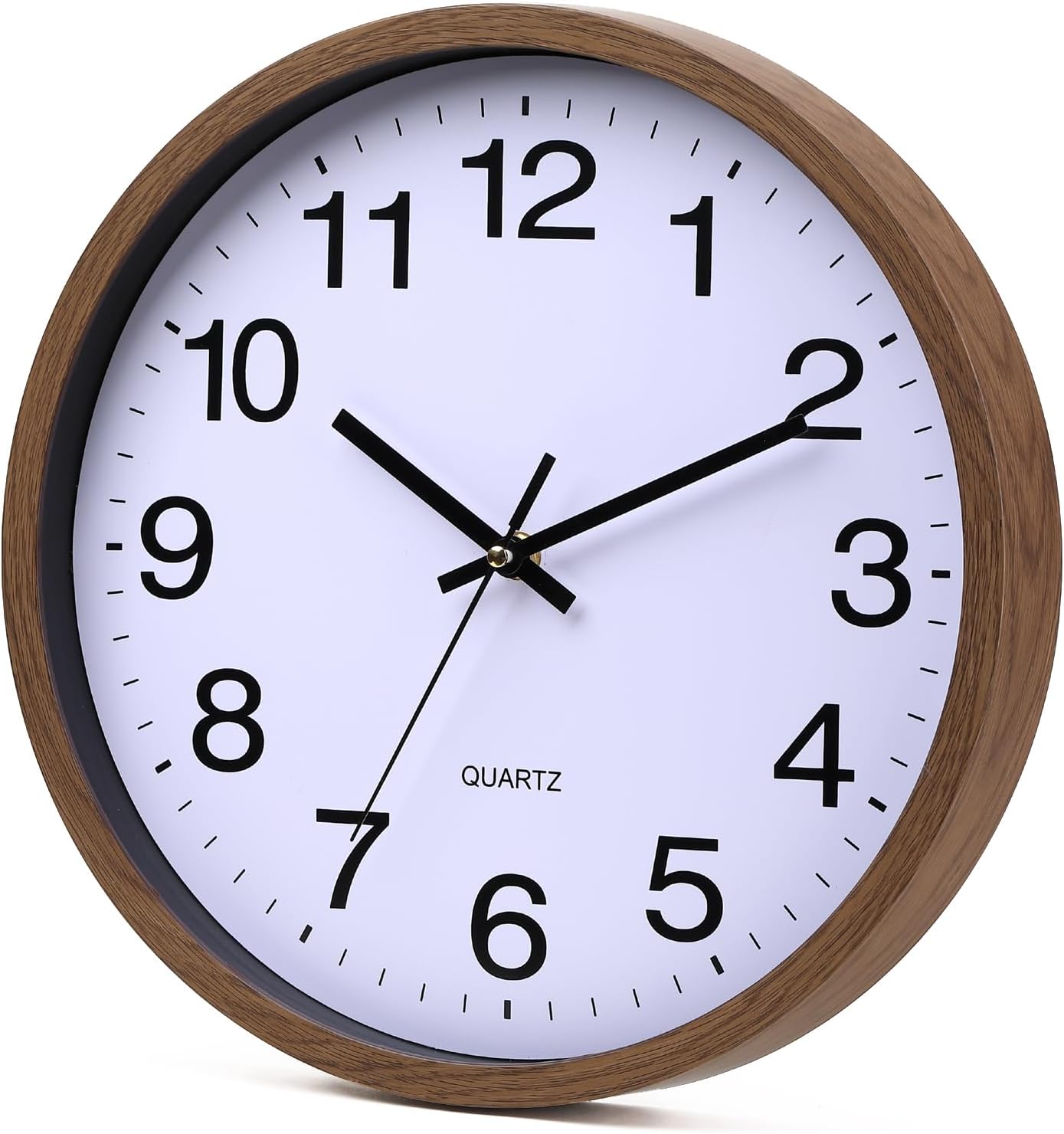 Battery Operated Modern Black Wall Clock — 12" — Dark Brown