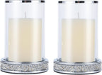 Beige Pillar Candle — Set of 2 — Silver Rhinestone