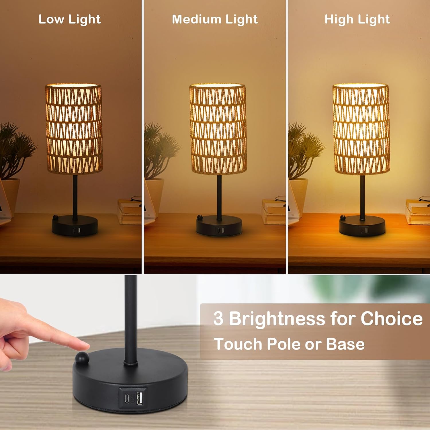 Dimmable Boho Black Desk Lamp - View 4