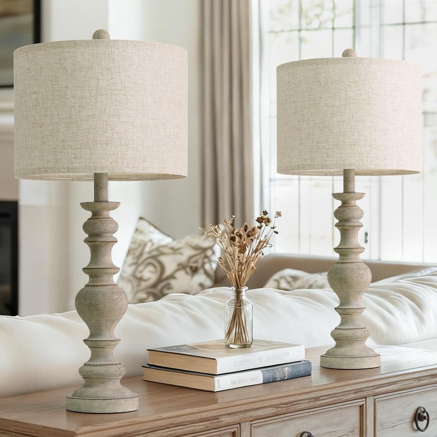 Linen Farmhouse Black Desk Lamp — 20.5" — Antique Gray