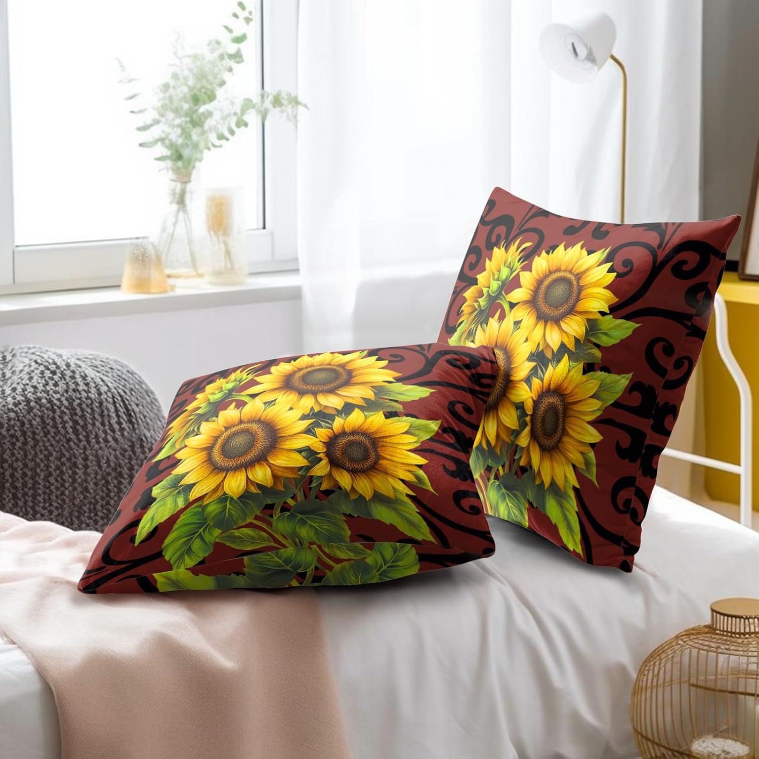 Boho Black Throw Pillow Cover — 16" - View 7