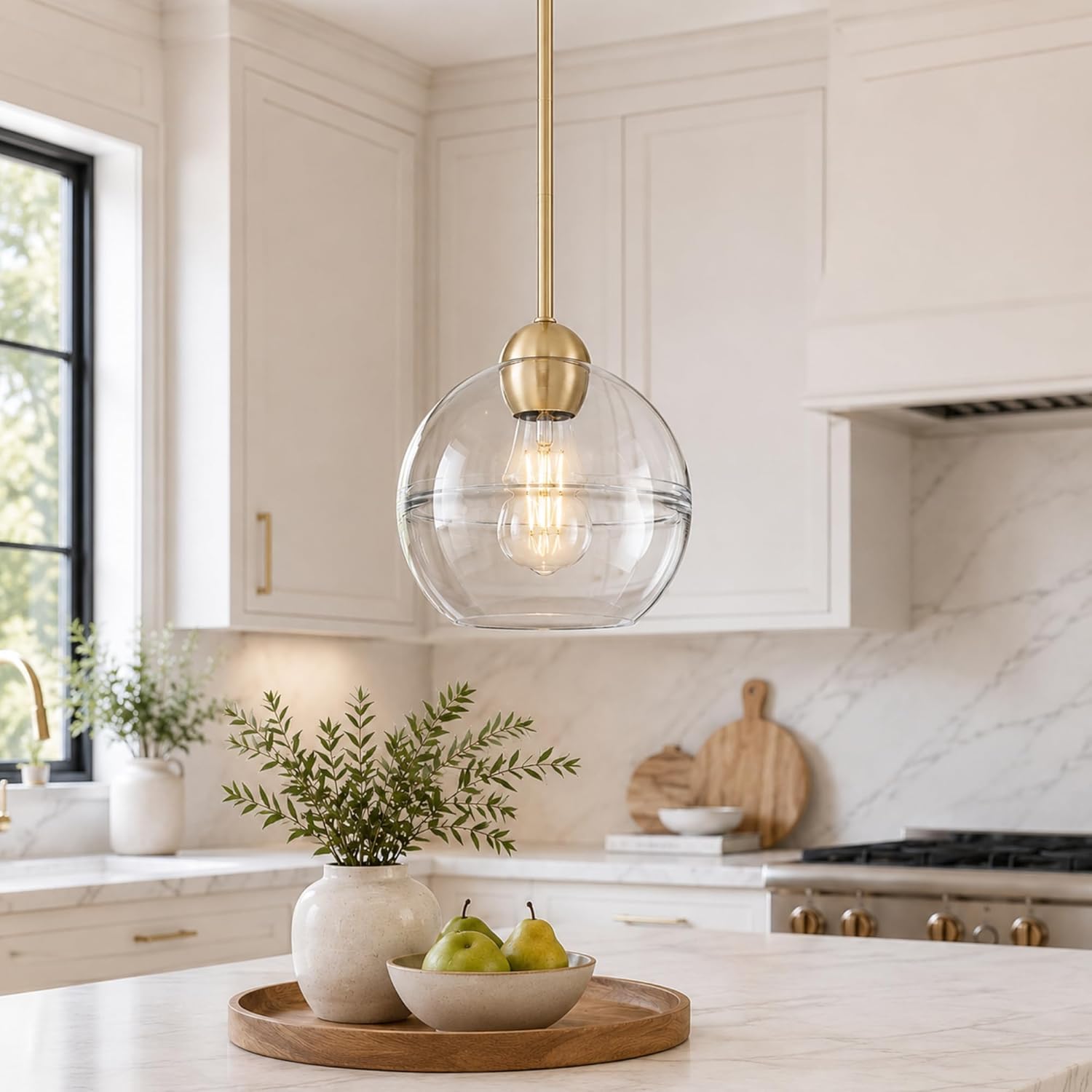 Luxe Black Pendant Light — 1-Light — Brushed Gold & Ribbed Glass - 1PC