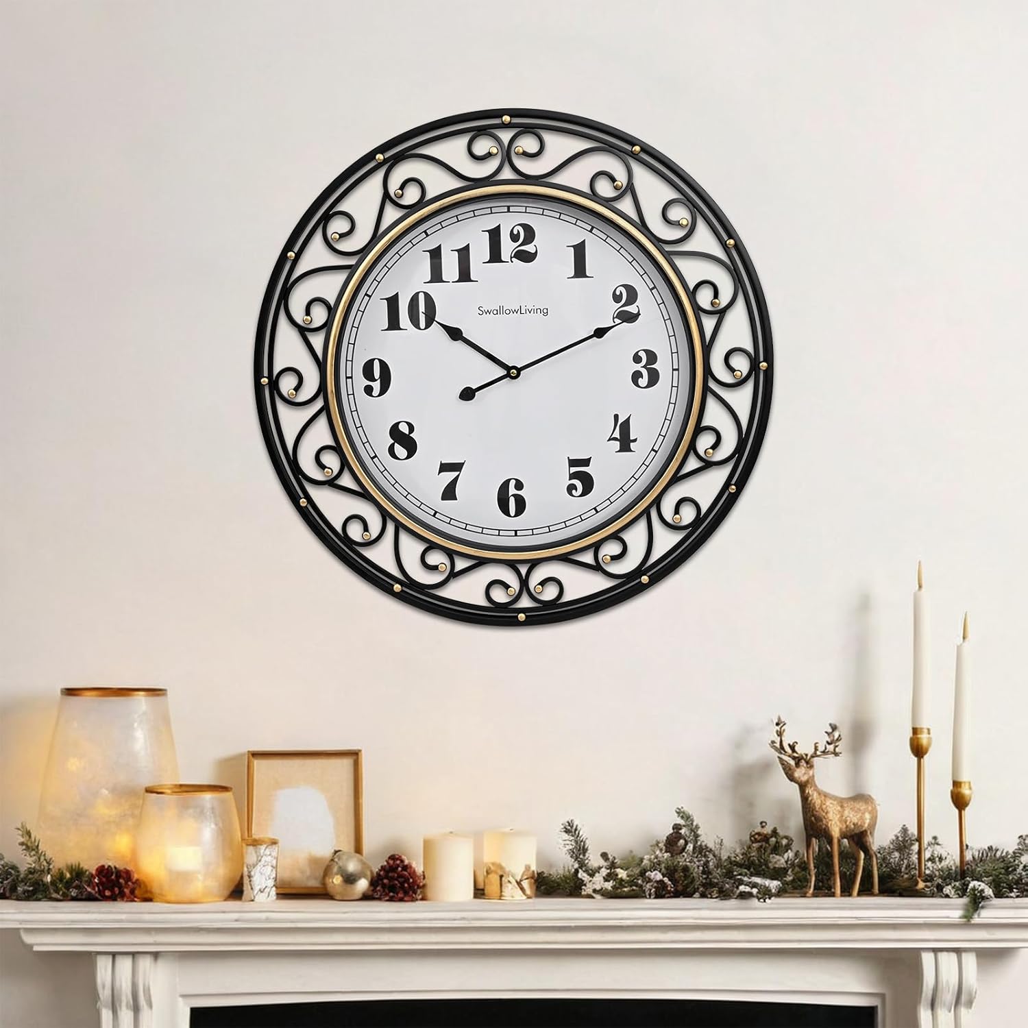 Battery Operated Mid-Century Black Wall Clock — 24" - View 5