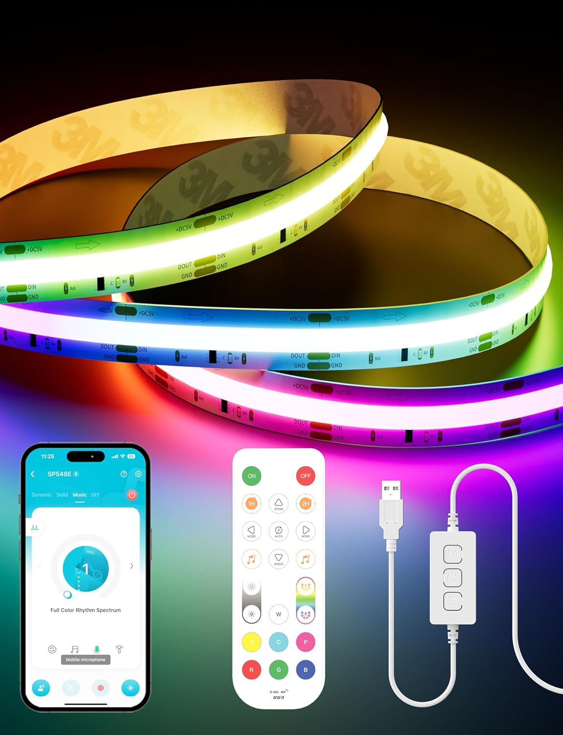 USB Metal LED Strip Light — 9.84ft-USB Powered(voice activation)