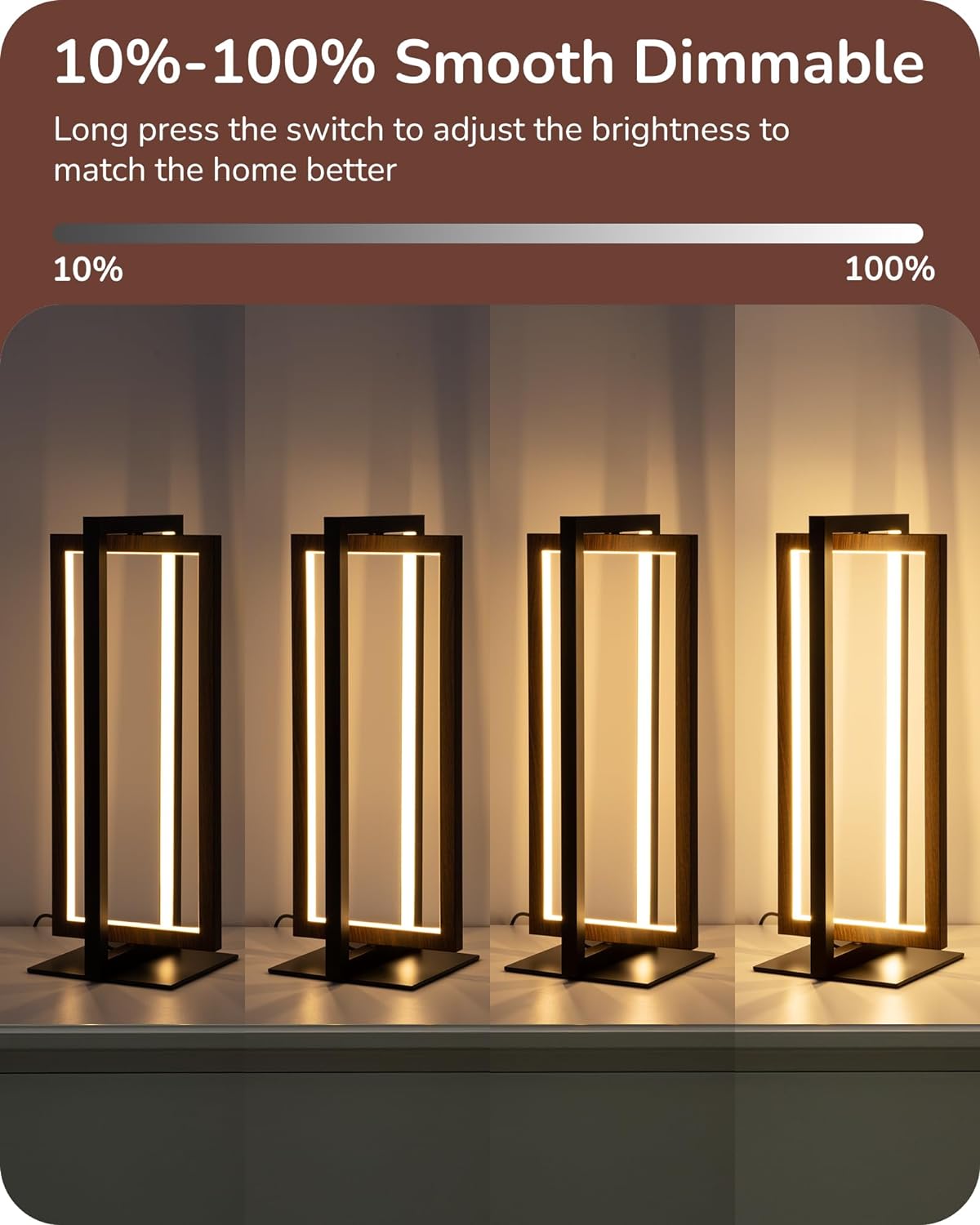 Dimmable Modern Brown Bedside Lamp - View 4