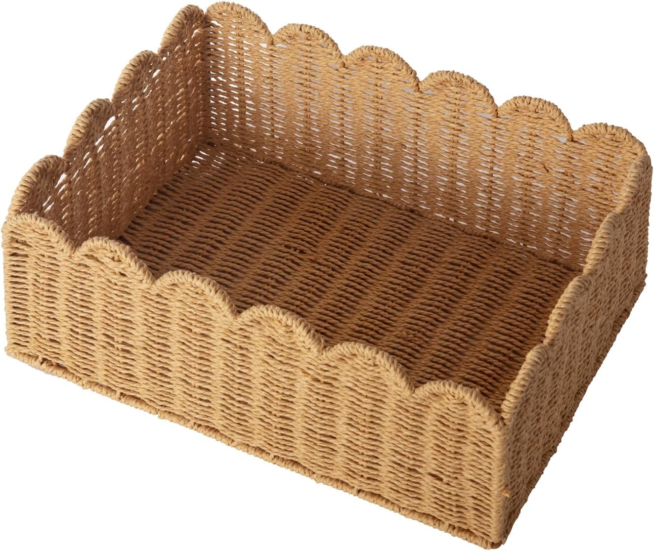Boho Beige Woven Basket — 14" — Light Brown