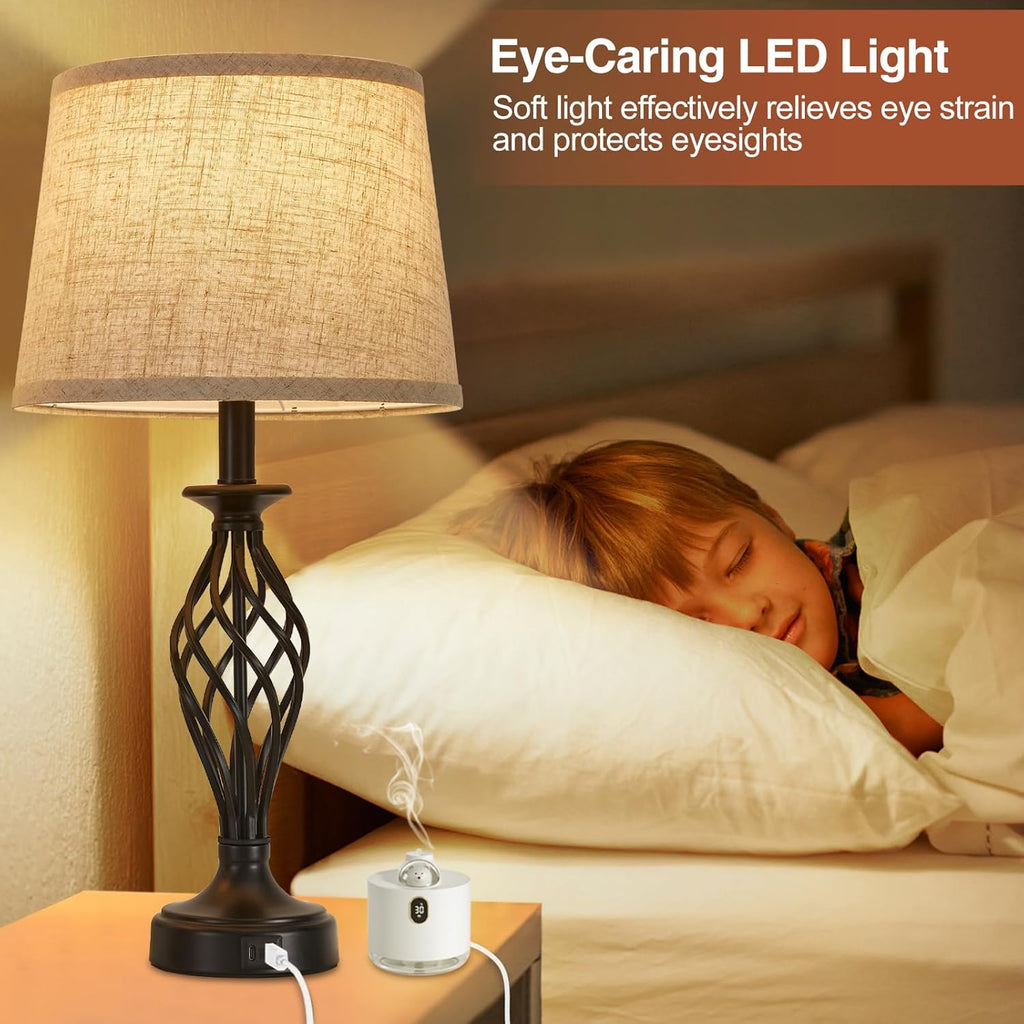 USB Modern Beige Bedside Lamp — Set of 2 - View 5