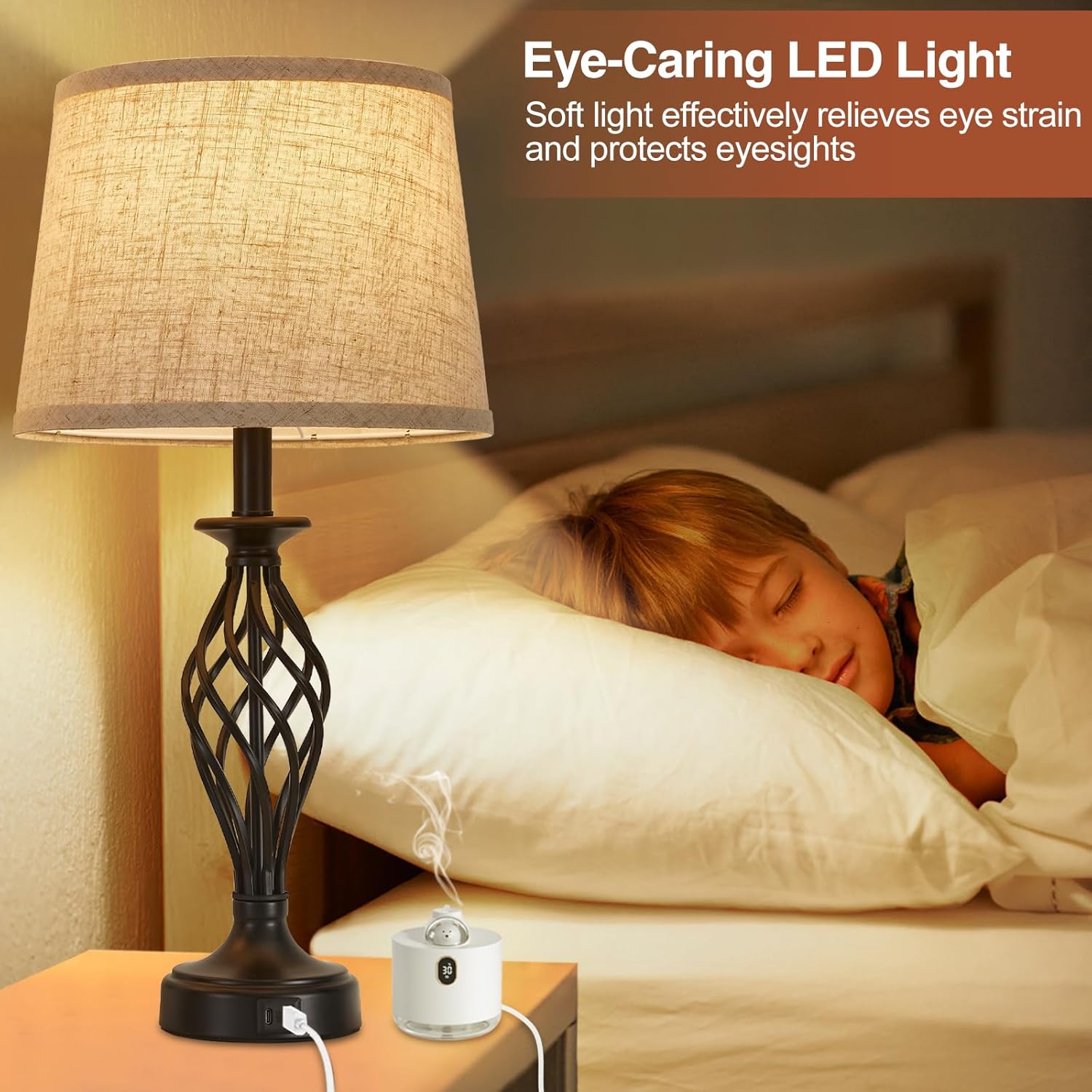 USB Modern Beige Bedside Lamp — Set of 2 - View 5