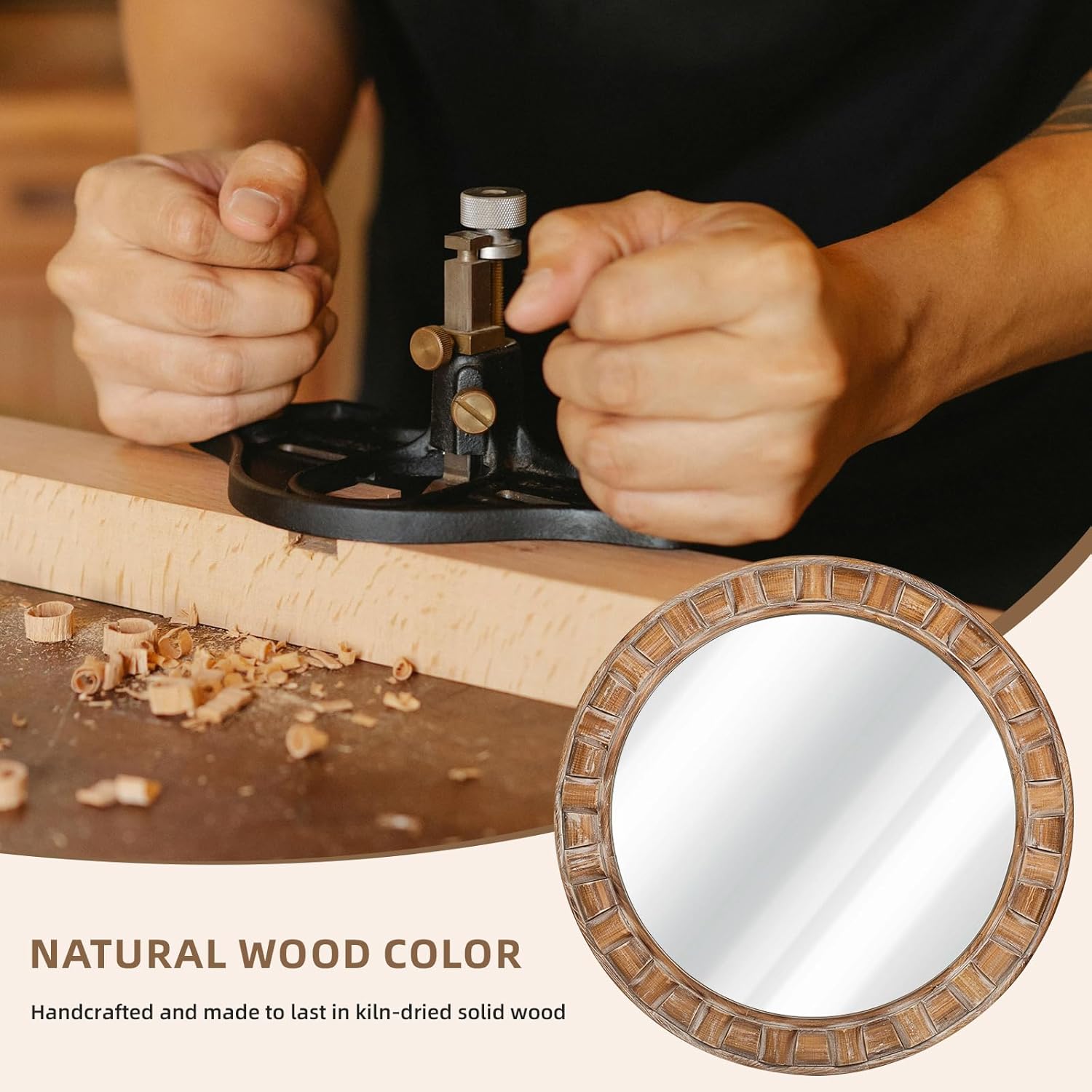 Round Beige Wall Mirror — 30" - View 7