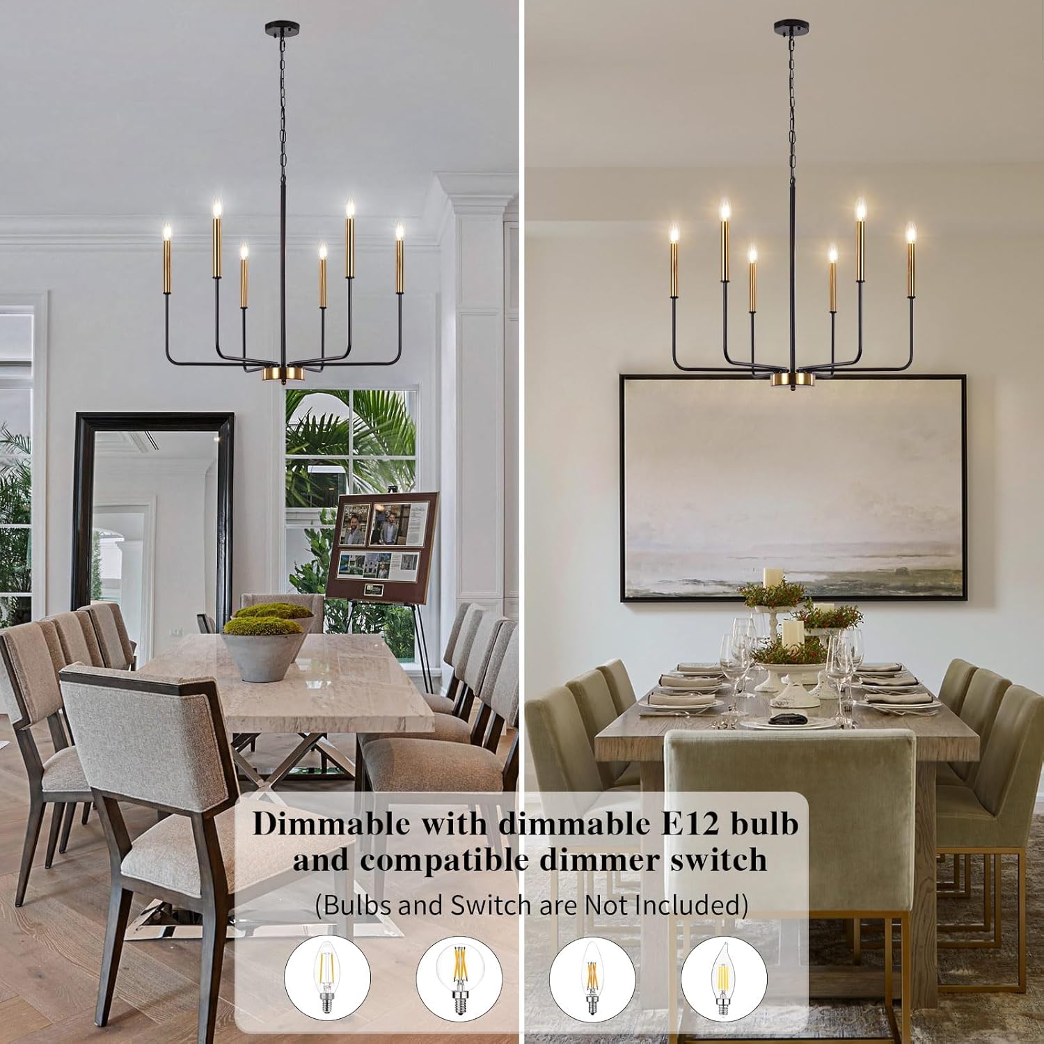 Farmhouse Black Chandelier — 6-Light - View 2