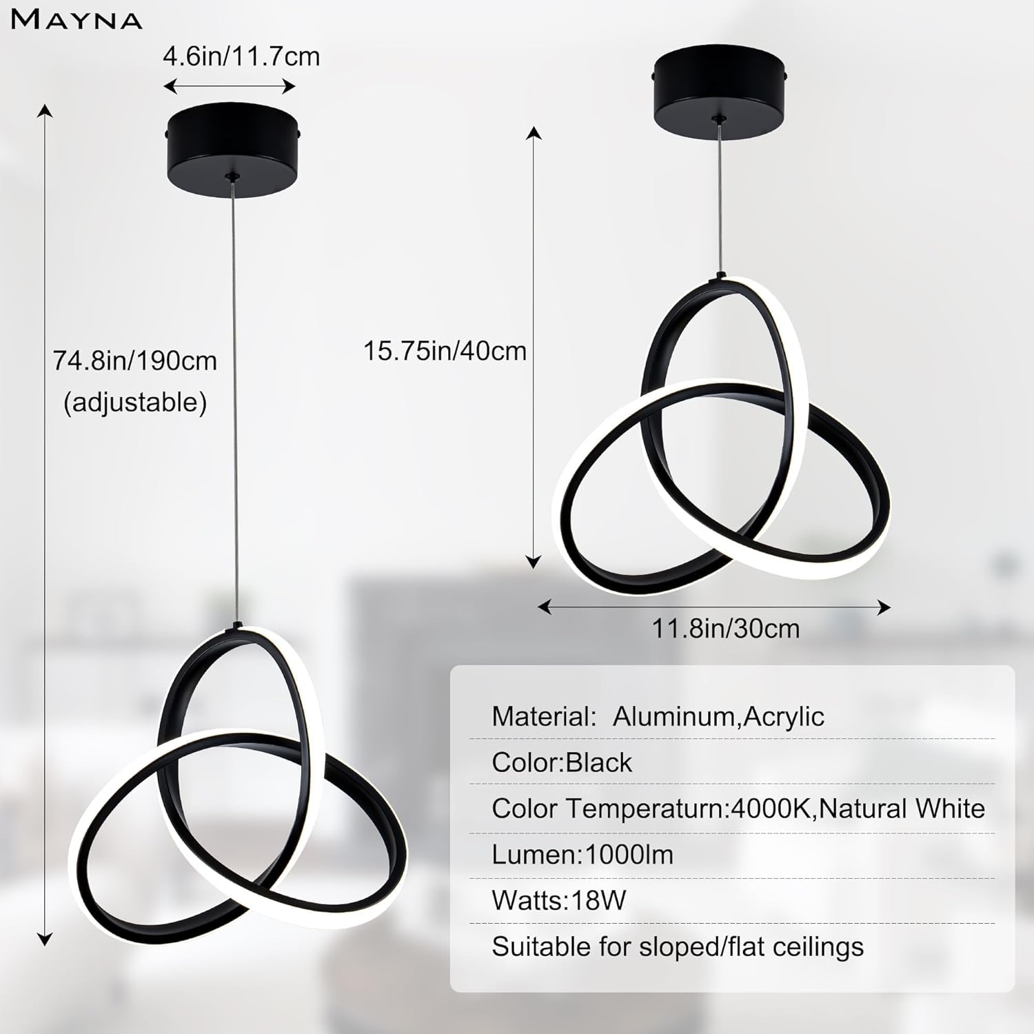 Adjustable Modern Black Pendant Light - View 5