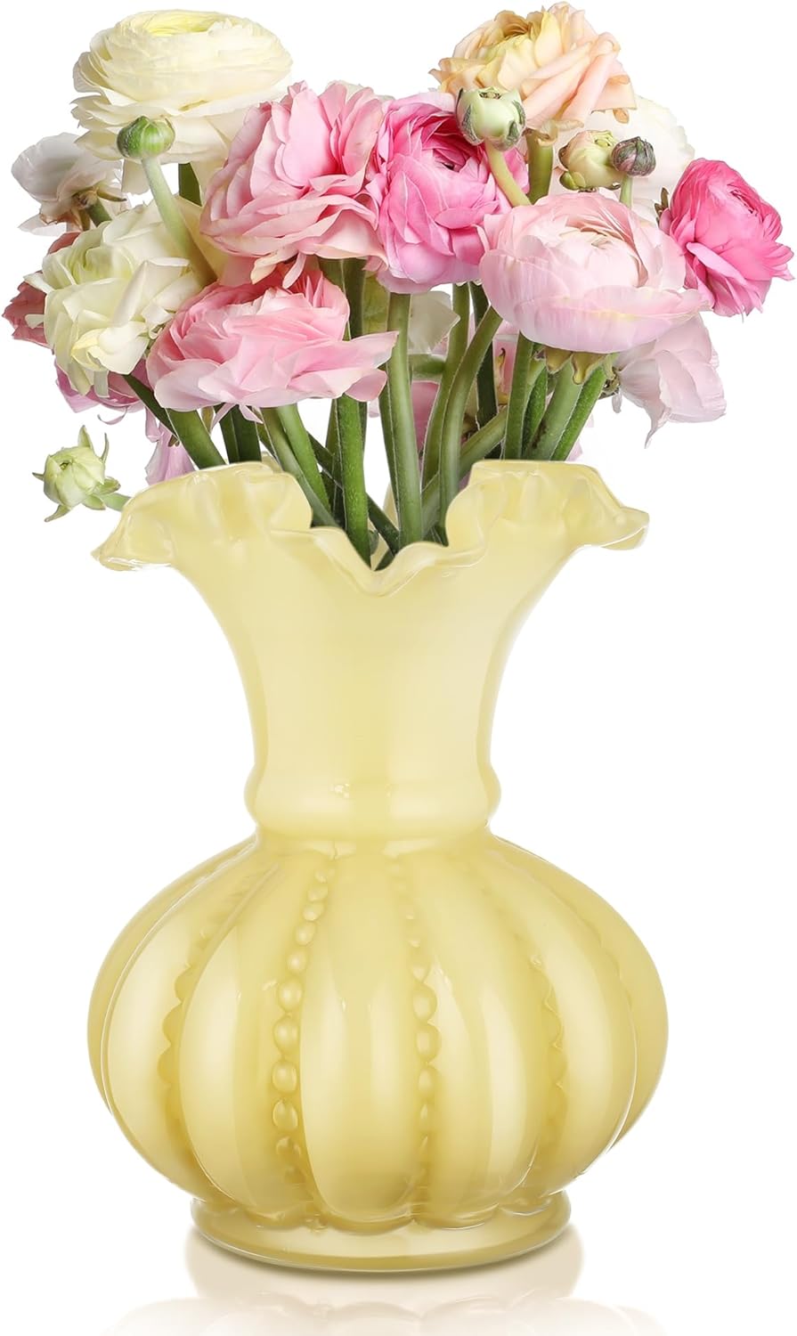 Vintage Farmhouse Green Flower Vase — 7.9" — Yellow
