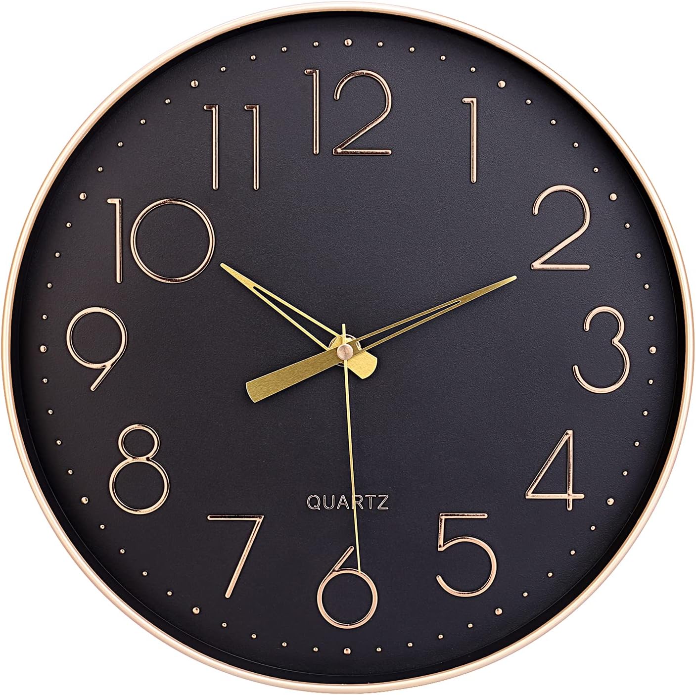 Round Black Wall Clock — 12" — Black