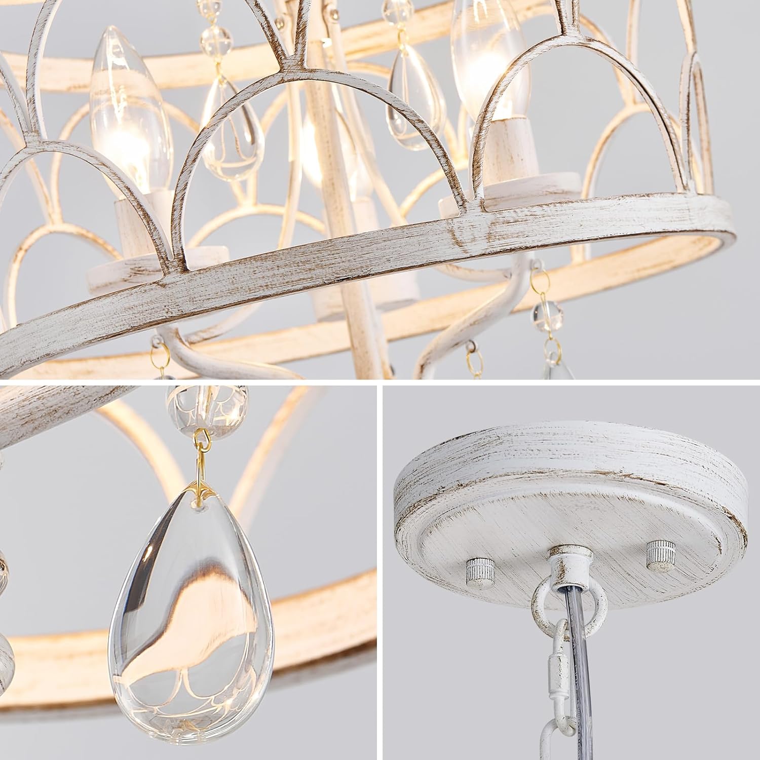 Round Farmhouse Gold Chandelier — 3-Light - View 7