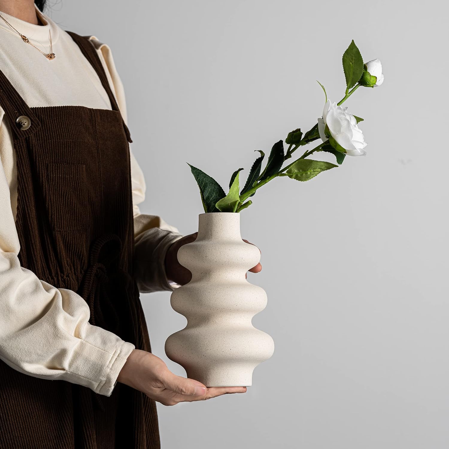 Round Boho White Flower Vase - View 2
