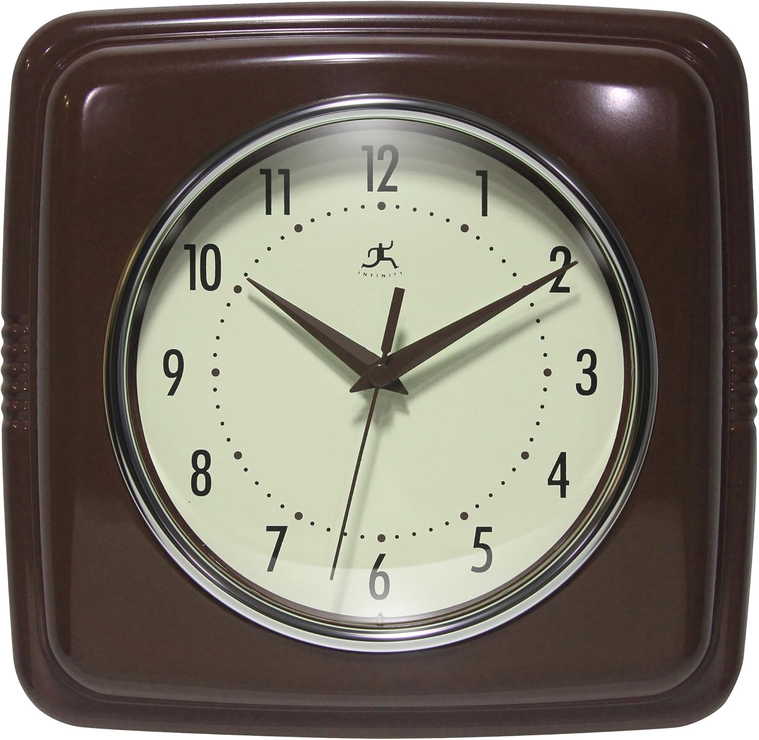 Vintage Mid-Century Beige Wall Clock — 9" — Mahogany
