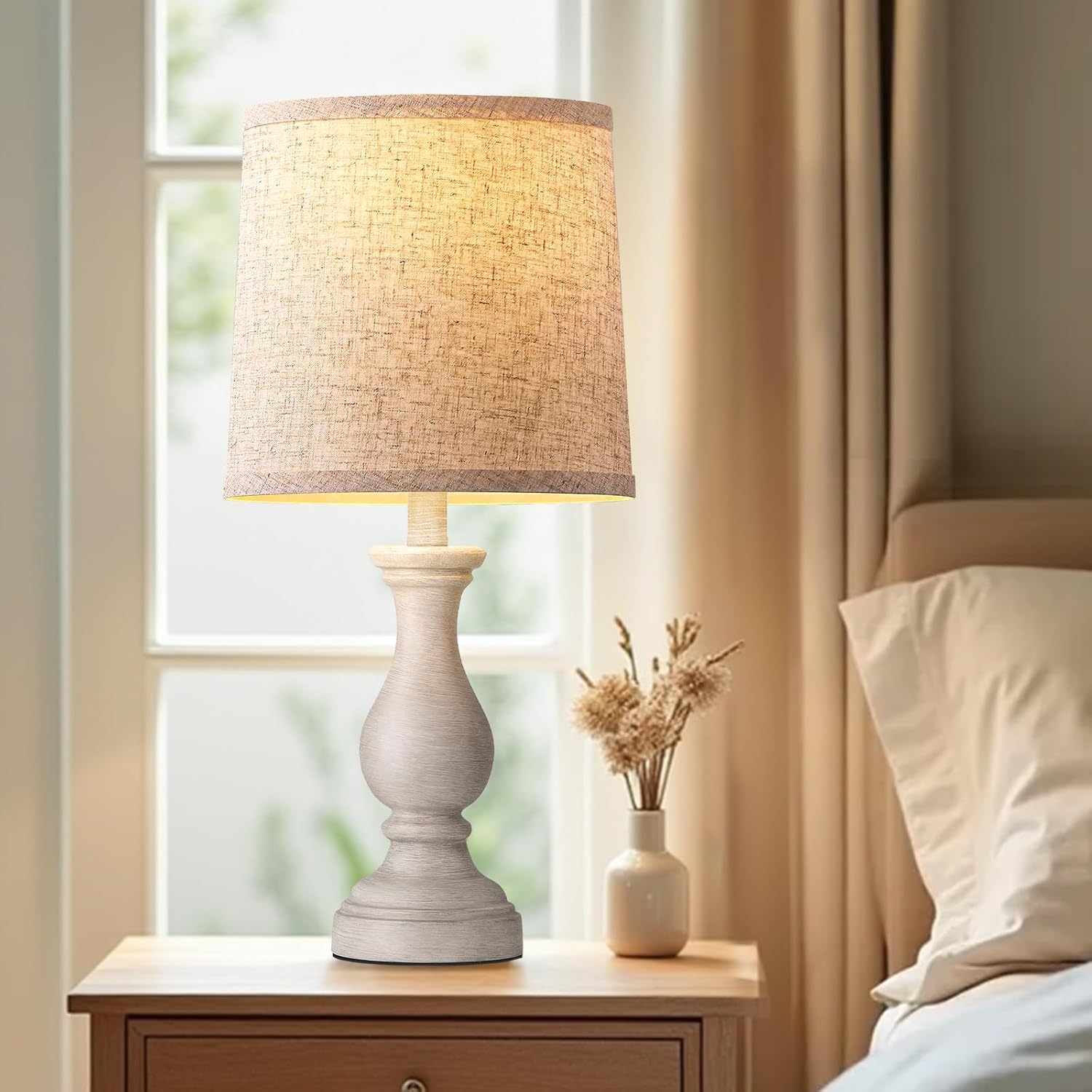 Linen Boho Black Bedside Lamp — 22" - View 2