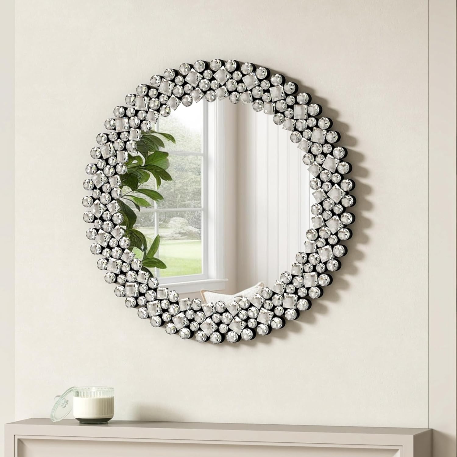 Round Luxe Glass Wall Mirror — 27.6" — 18"L x 18"W