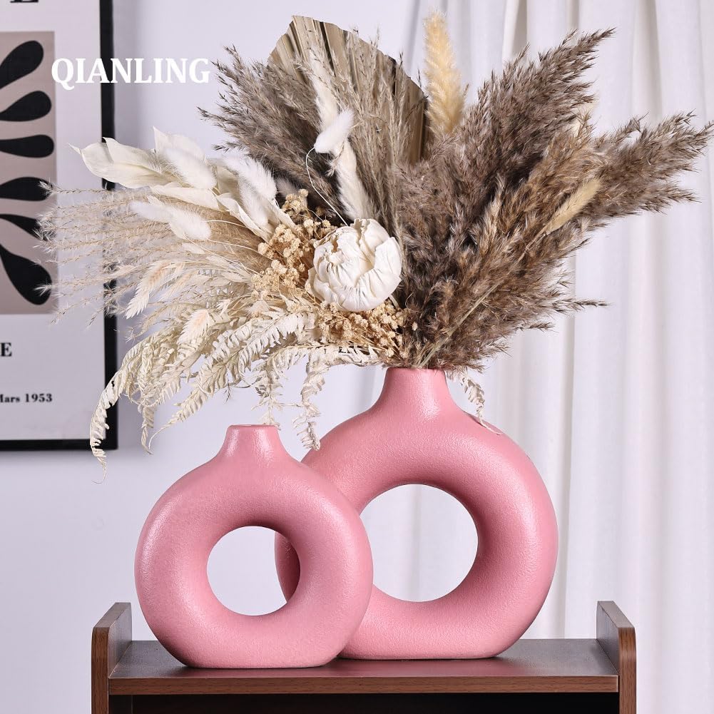Round Farmhouse Ceramic Flower Vase — Set of 2 - View 6