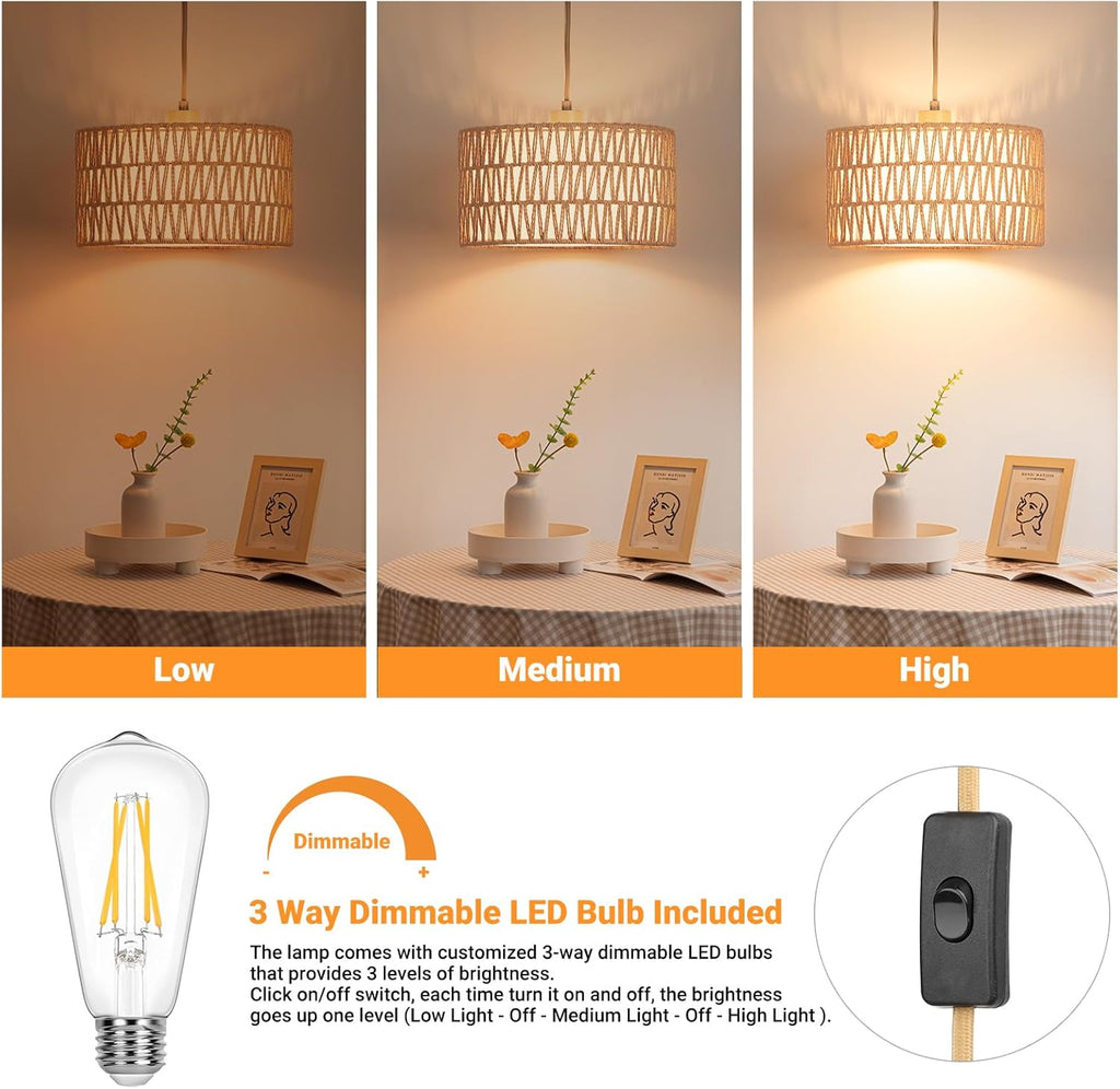 Dimmable Boho Fabric Pendant Light - View 5