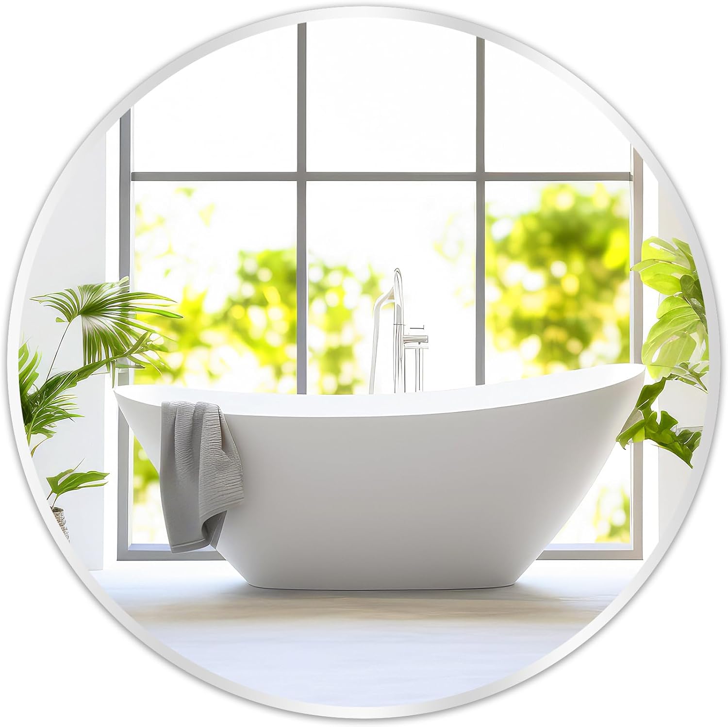 Framed Beige Round Mirror — 20" — 30x30