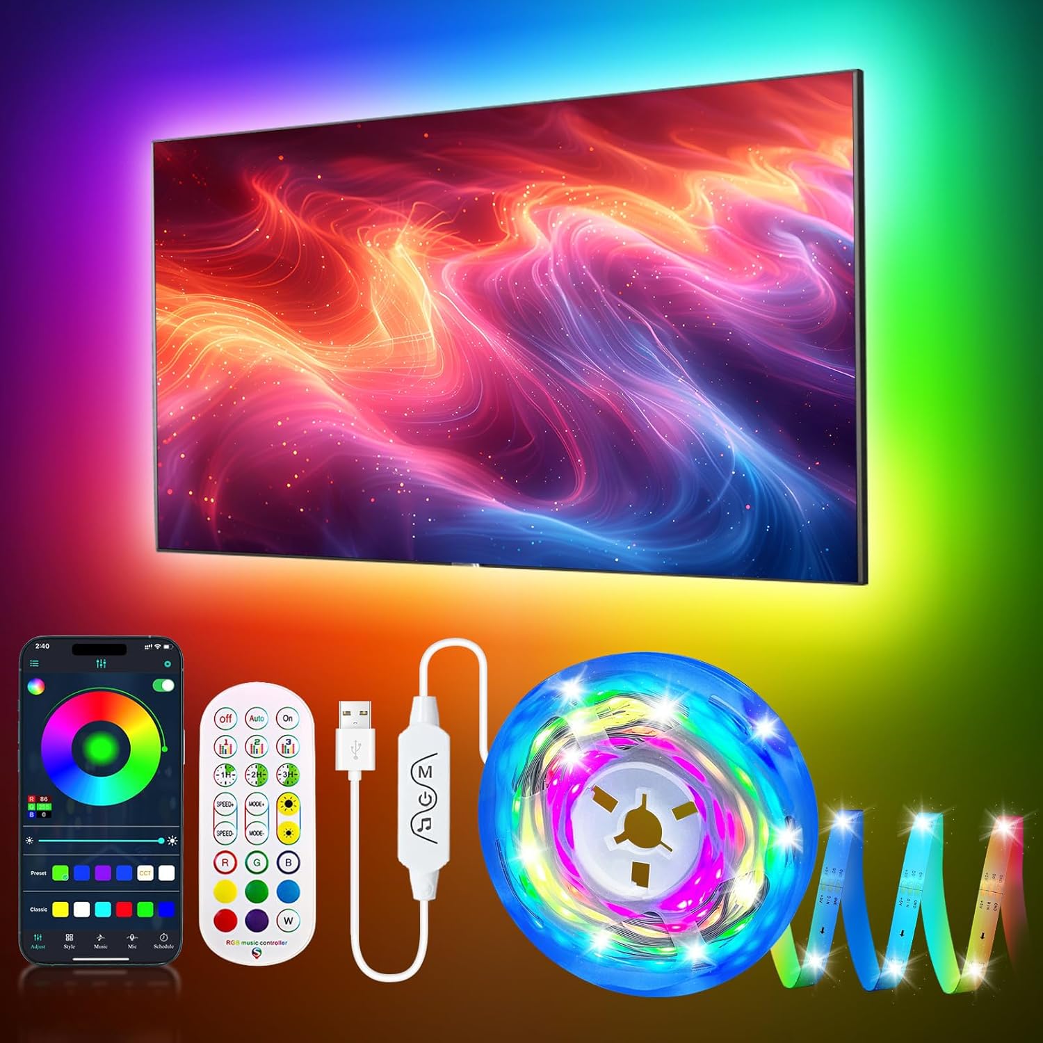 USB Metal LED Strip Lights — 16.4ft