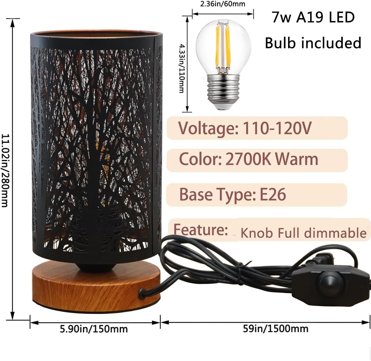 Dimmable Farmhouse Metal Bedside Lamp - View 4