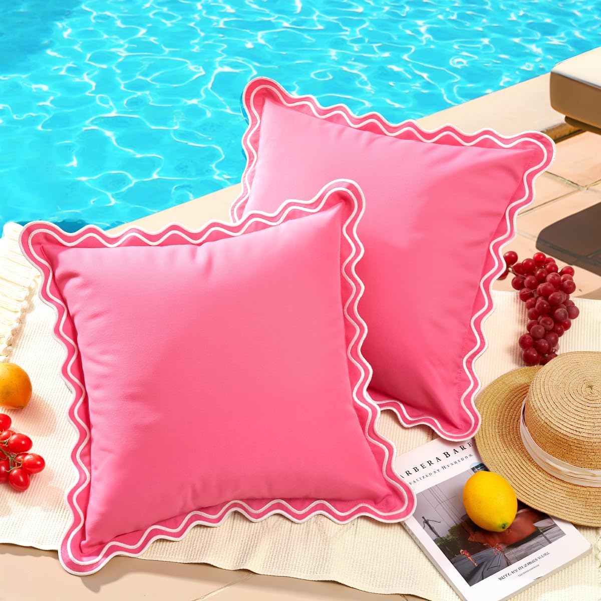 Embroidered Black Pillow Cover — 20" — Pink Scalloped Pillow Covers 18x18