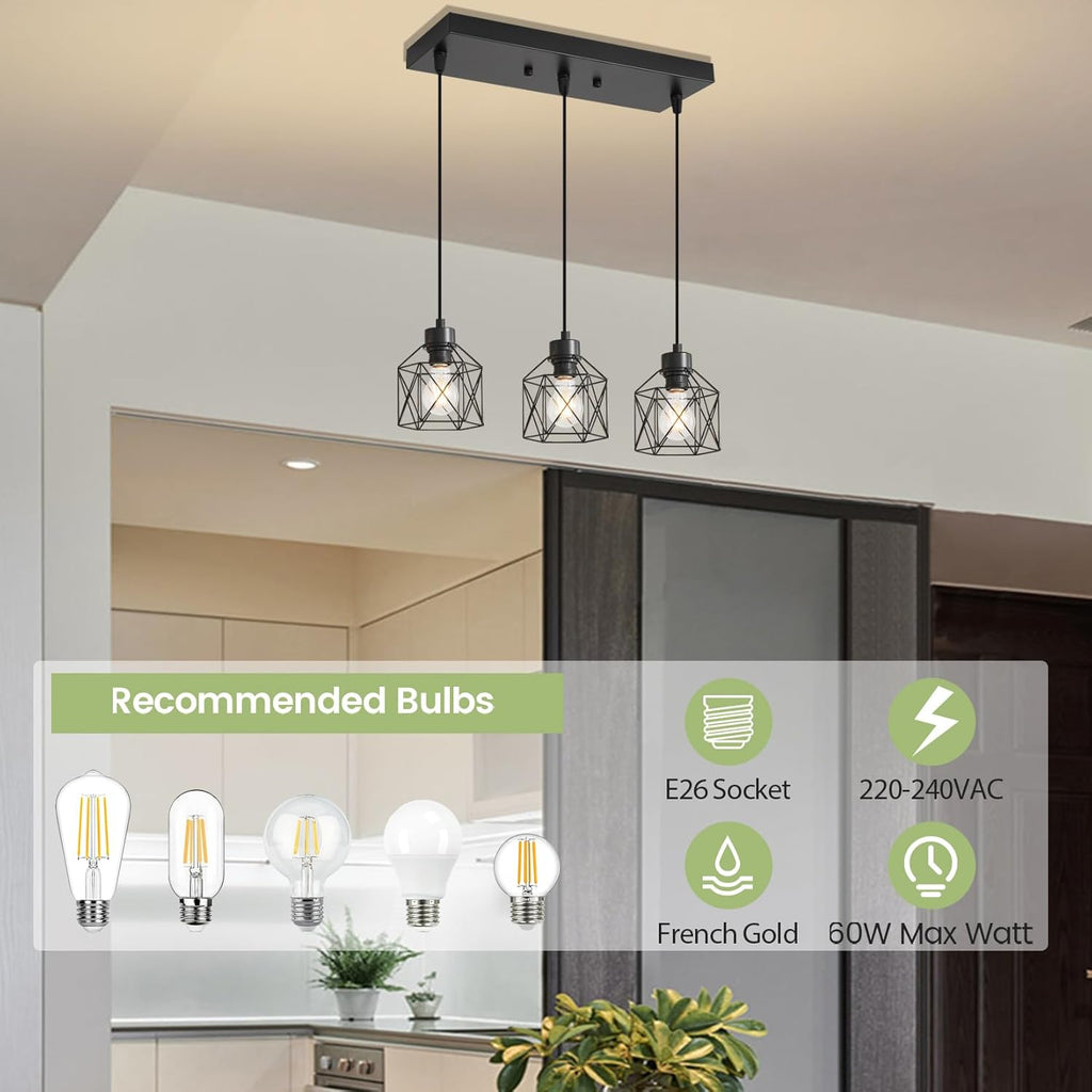 Farmhouse Black Pendant Light — 3-Light - View 2
