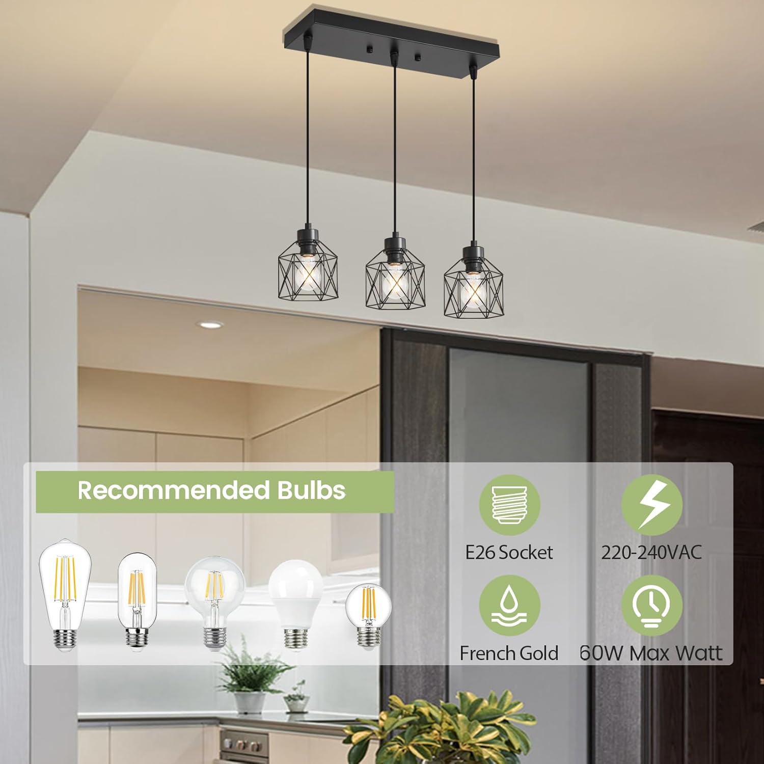 Farmhouse Black Pendant Light — 3-Light - View 2